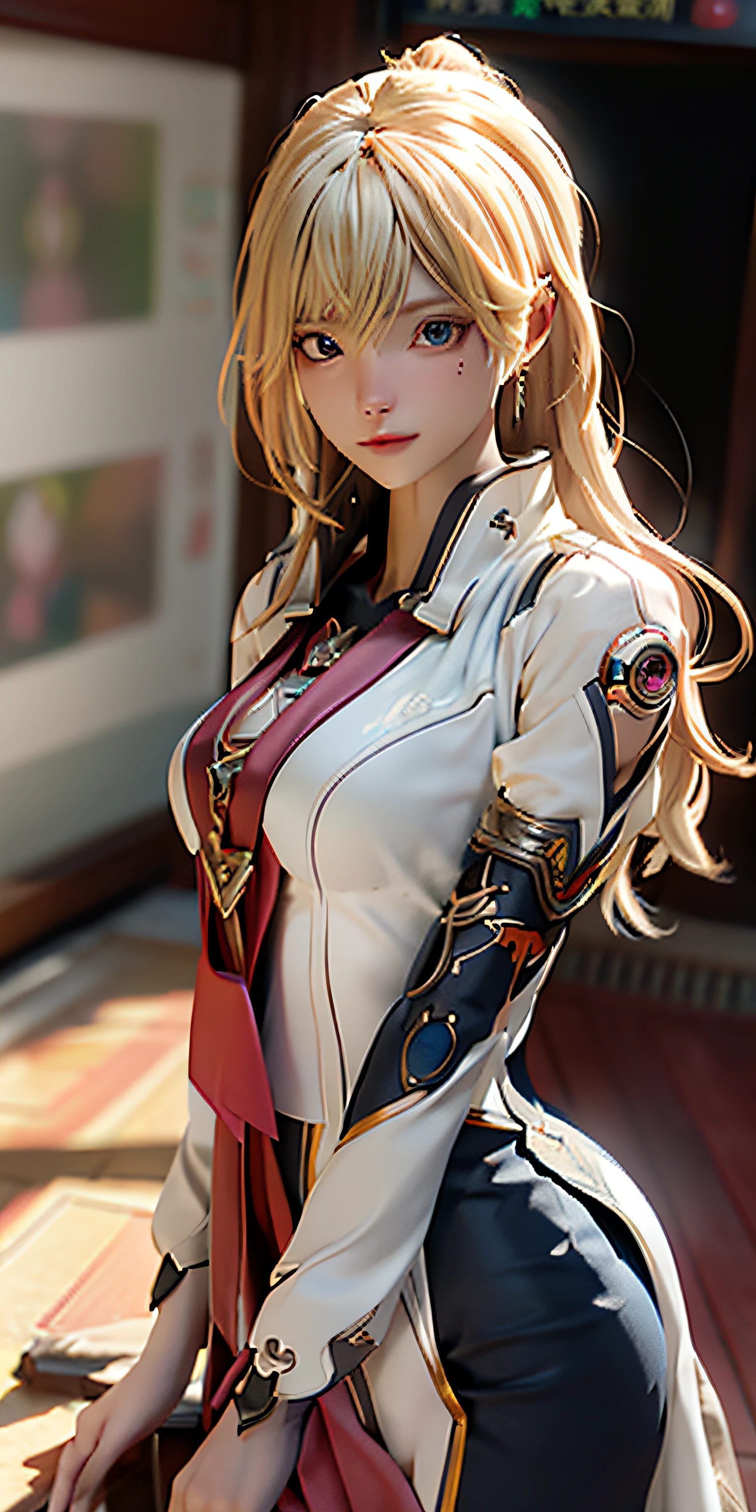 Blonde long messy hair, ((Best Quality)), ((masutepiece)), (Detailed:1.4), 3D, Beautiful Cyberpunk Woman Image,nffsw (High dynamic range),Ray tracing,NVIDIA RTX,Hyper-Resolution,Unreal 5,Subsurface scattering,PBR Texturing,Post-processing,Anisotropy Filtering,depth of fields,Maximum clarity and sharpness,multi-layer texture,Albedo and specular maps,Surface Shading,accurate simulation of light and material interactions,Perfect proportions,Octane Render,Two-tone lighting,Wide aperture,Low ISO,White Balance,thirds rule,8K Raw,