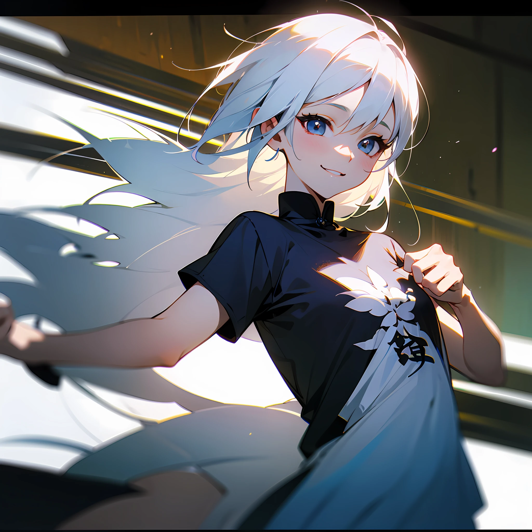 film effect，Fancy effects，complexdetails，Kizi，独奏，petite，ssmile，White hair，tee shirt --auto