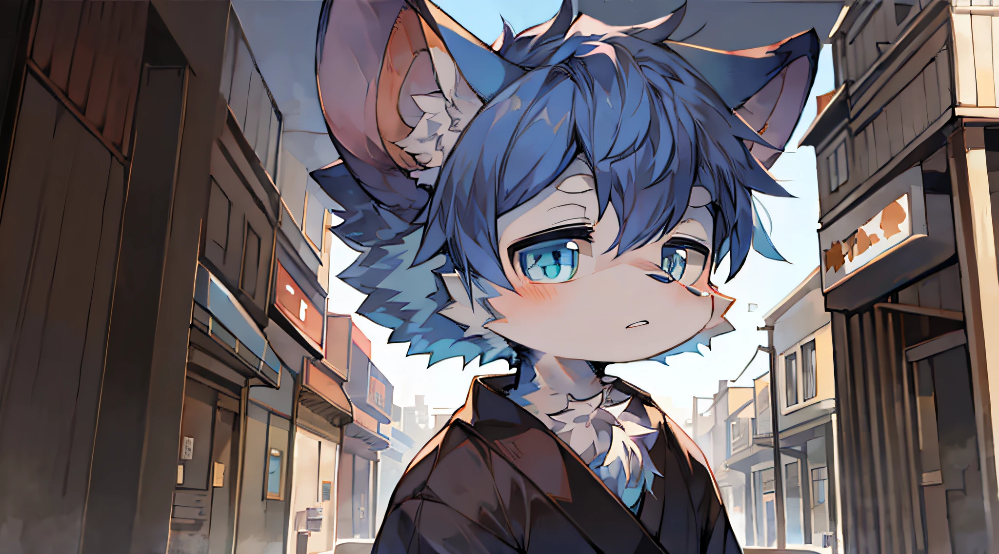 shaggy,furred,bodyfur,城市,the street,独奏,short- sleeved,BREAK BREAK BREAK,AOEU,AOEU,rodent,Purple fur,dark-blue hair,Light blue eyes,eyes with brightness