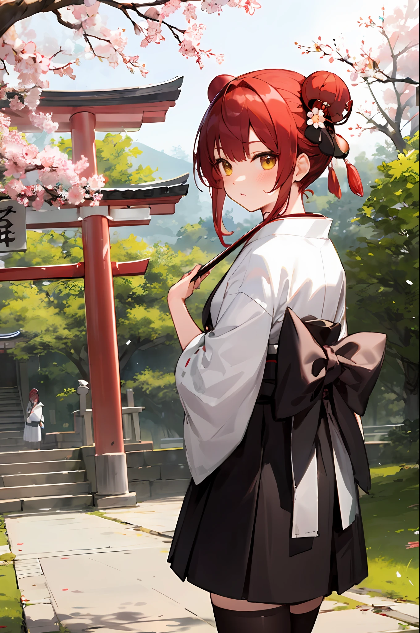 Kizi,redheadwear,shrine maiden clothe,conviction,Little yellow duck,cherry,umbrella