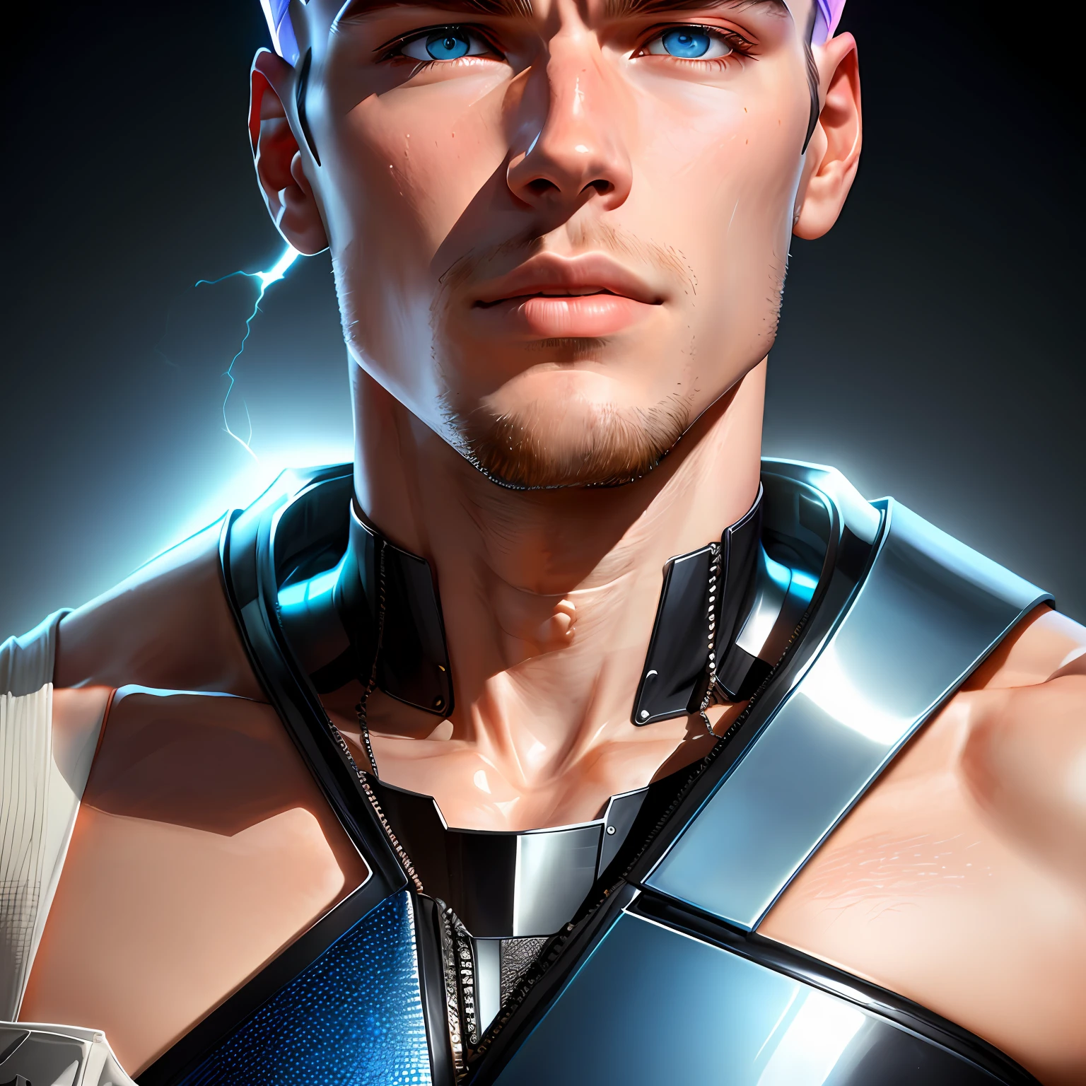 The male，The upper part of the body，army suit，short detailed hair，musculature