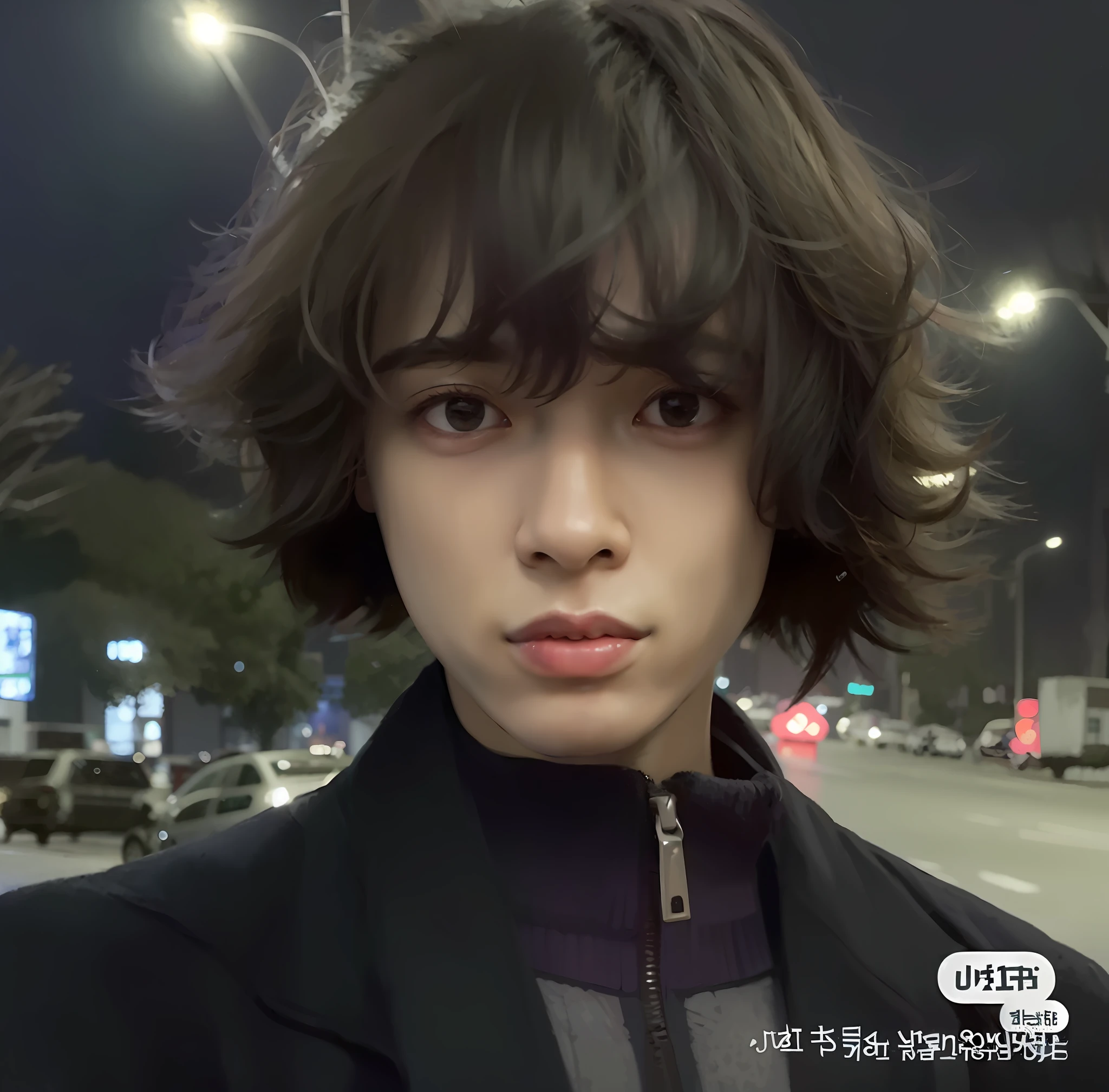 arafed man in a black jacket and a black jacket, Shin Jinying, with short hair, Male Urzan, ulzzangs, he has short curly brown hair, Kim Do-young, hyung tae, 1 7 - year - old boy thin face, Cai Xukun, finn wolfhard, jung jaehyun, hong june hyung, hyung tae kim