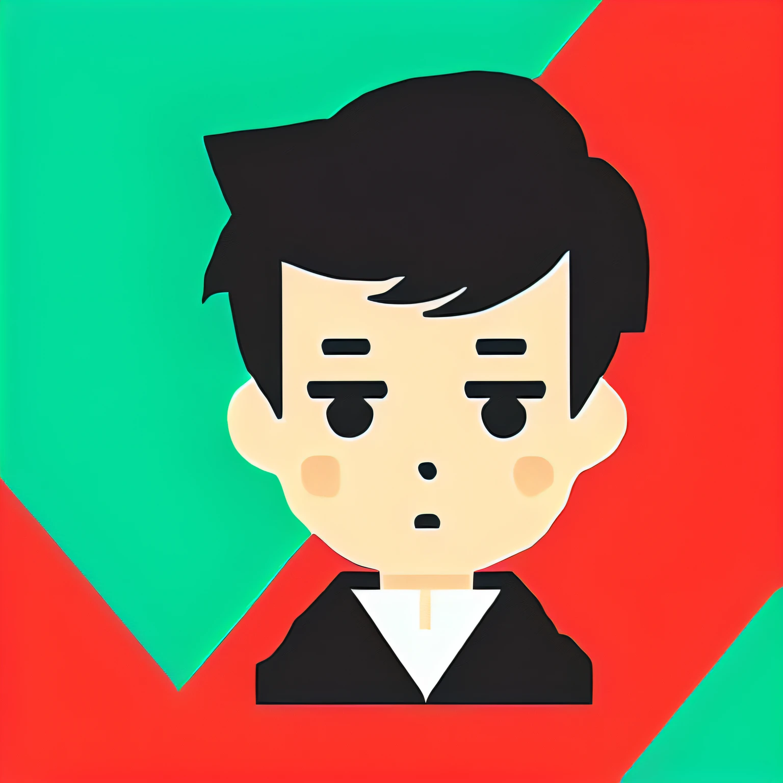 tmasterpiece, Flat illustration, Maximalism, Illustration style, avatar close up, Cute cartoon boy, black in color, red colour, Clean red background, geometric shapes, Ren, facial closeups, sportrait, The upper body of the character --auto