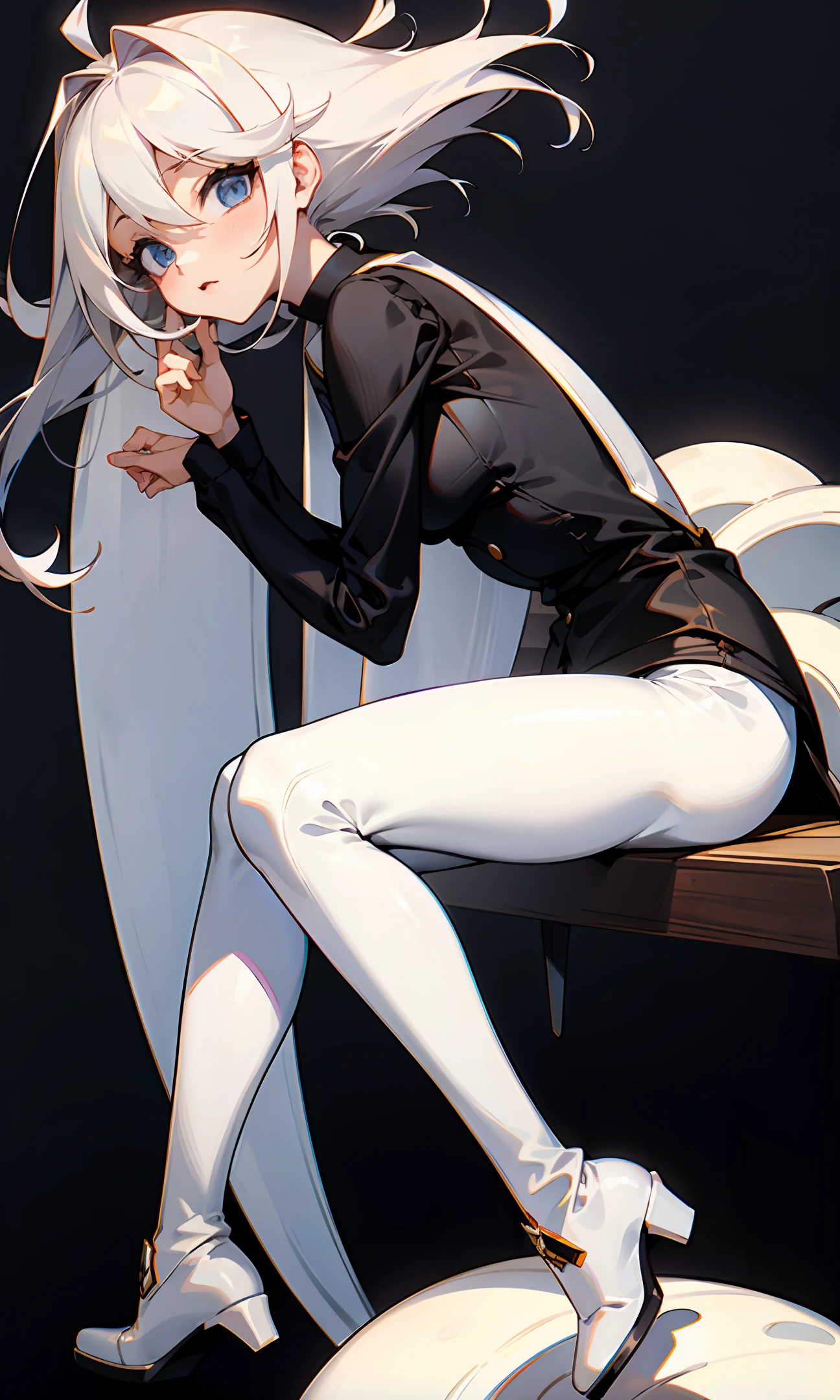 animemanga girl,cabelos preto e longos,black pantyhoses,white long boots