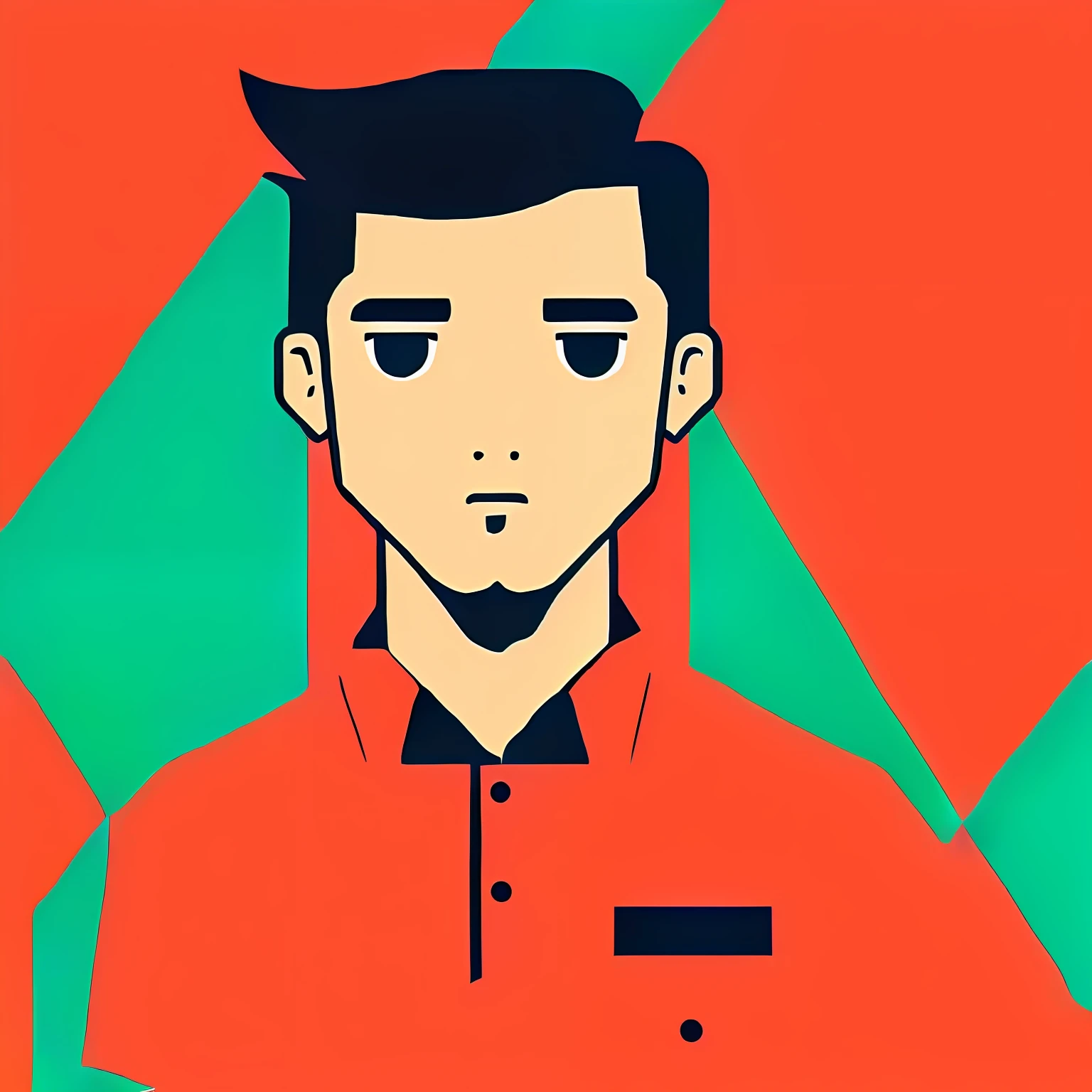 tmasterpiece, Flat illustration, Maximalism, Illustration style, avatar close up, Cute cartoon boy, black in color, red colour, Clean red background, geometric shapes, Ren, facial closeups, sportrait, The upper body of the character --auto