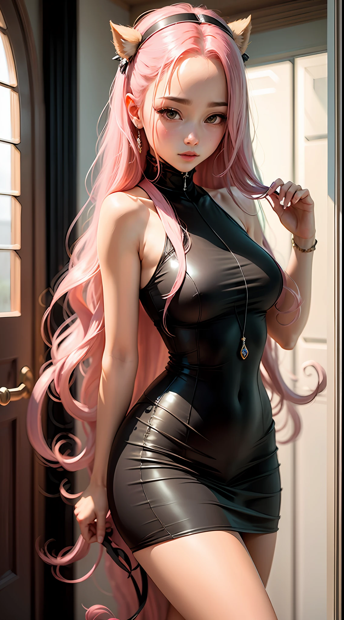 A beautiful cute girl, very long pink hair, --auto