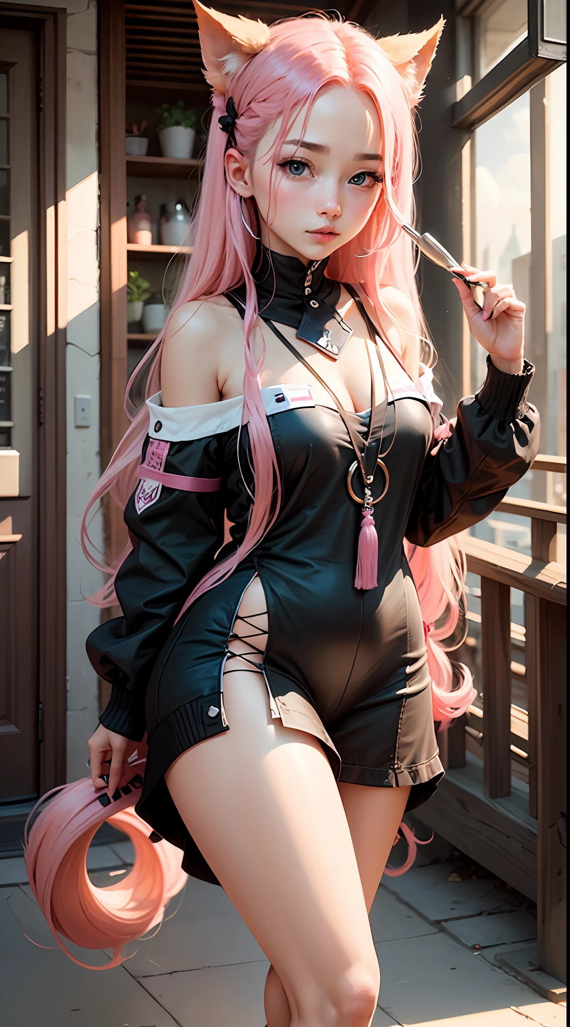 A beautiful cute girl, very long pink hair, --auto