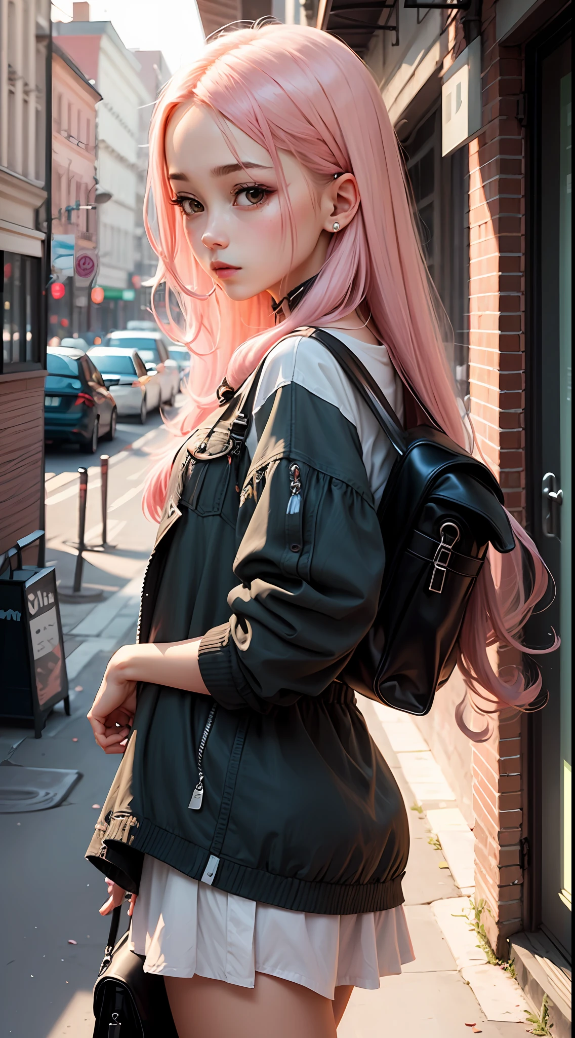 A beautiful cute girl, very long pink hair, --auto