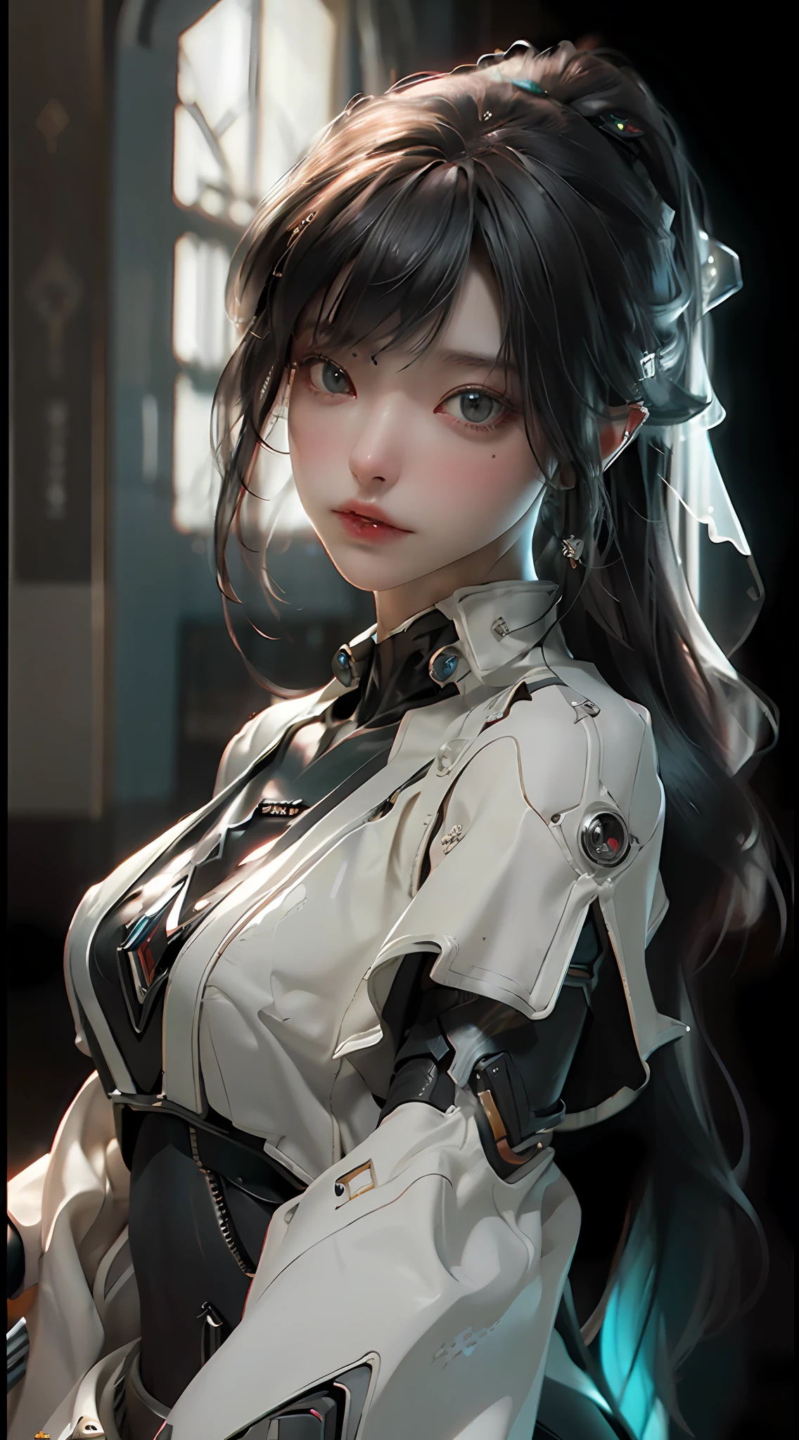 ((Best quality)), ((masterpiece)), (detailed:1.4), 3D, an image of a beautiful cyberpunk female,HDR (High Dynamic Range),Ray Tracing,NVIDIA RTX,Super-Resolution,Unreal 5,Subsurface scattering,PBR Texturing,Post-processing,Anisotropic Filtering,Depth-of-field,Maximum clarity and sharpness,Multi-layered textures,Albedo and Specular maps,Surface shading,Accurate simulation of light-material interaction,Perfect proportions,Octane Render,Two-tone lighting,Wide aperture,Low ISO,White balance,Rule of thirds,8K RAW,