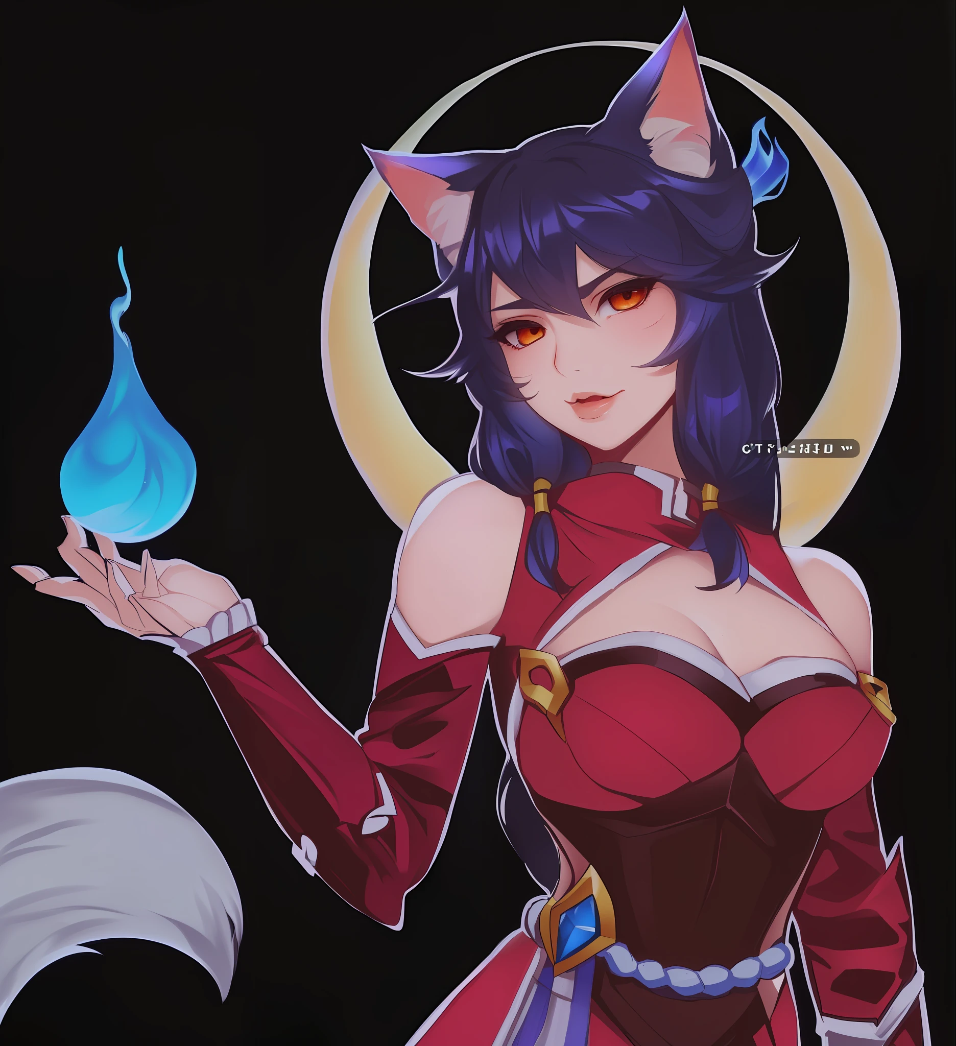Anime girl with cat ears holding a blue liquid in her hand, Ahri, Ahri, de League of Legends, Retrato de Ahri, Serafim Ahri KDA, Samira de League of Legends, Mago da Raposa Negra, Artgerm extremamente detalhado, gato anime, gato anime bonito, raposa nobushi, Armadura inspirada em Kitsune, gatinha