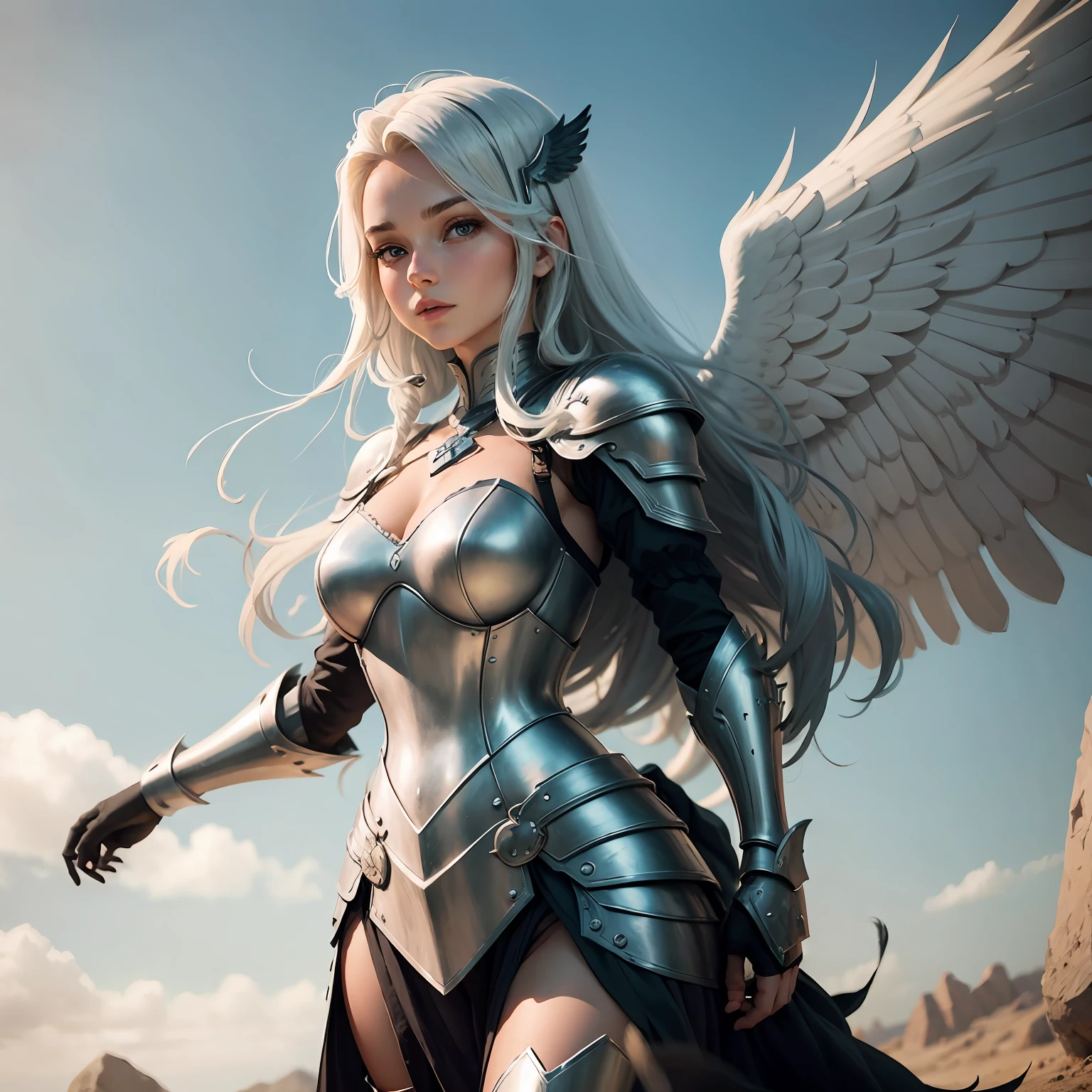 Cartoon Woman,Wear armor,Has a pair of oversized wings,Long flowing hair,Perfect face --auto