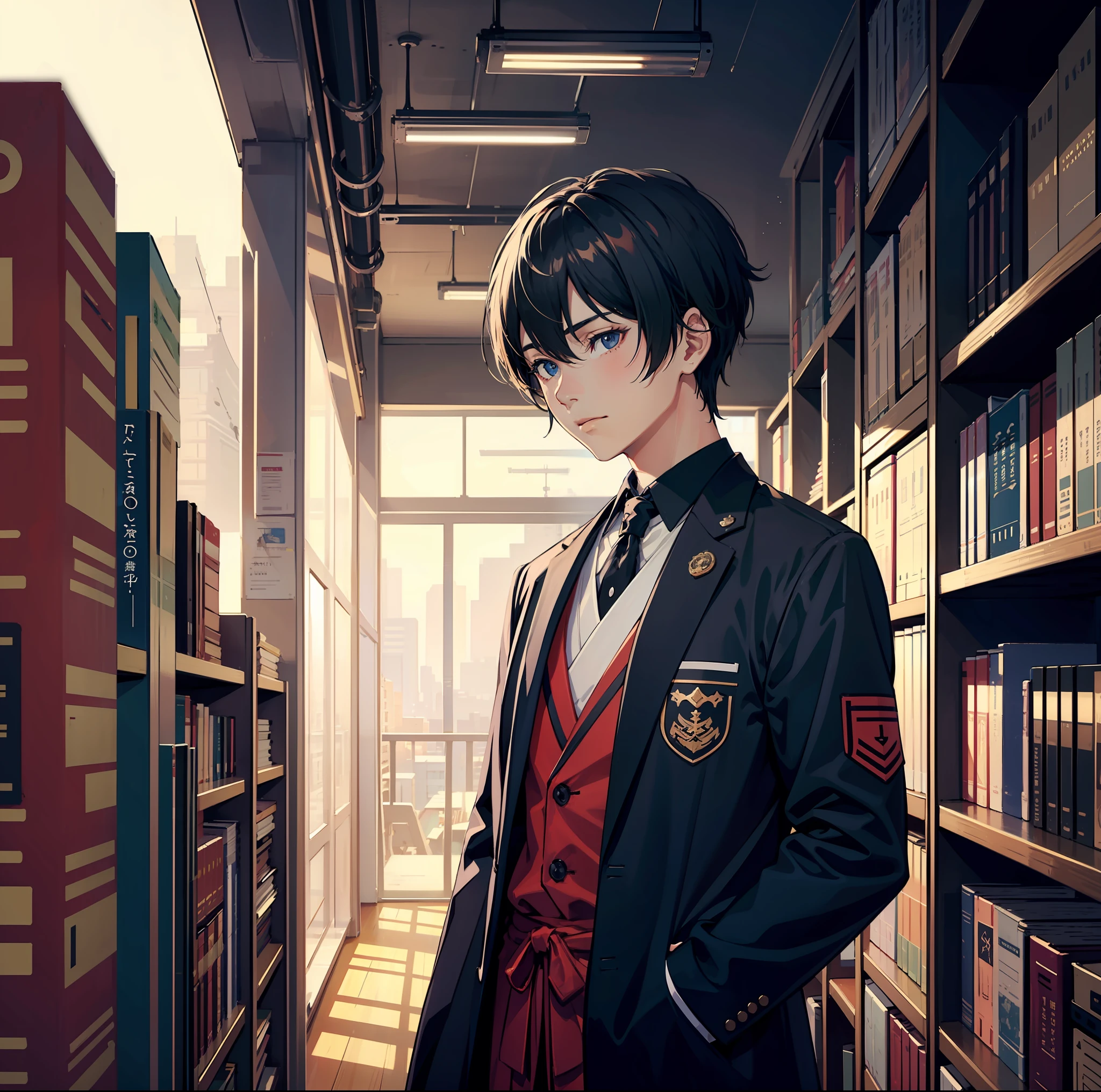 A boy with,校服,libraryai,