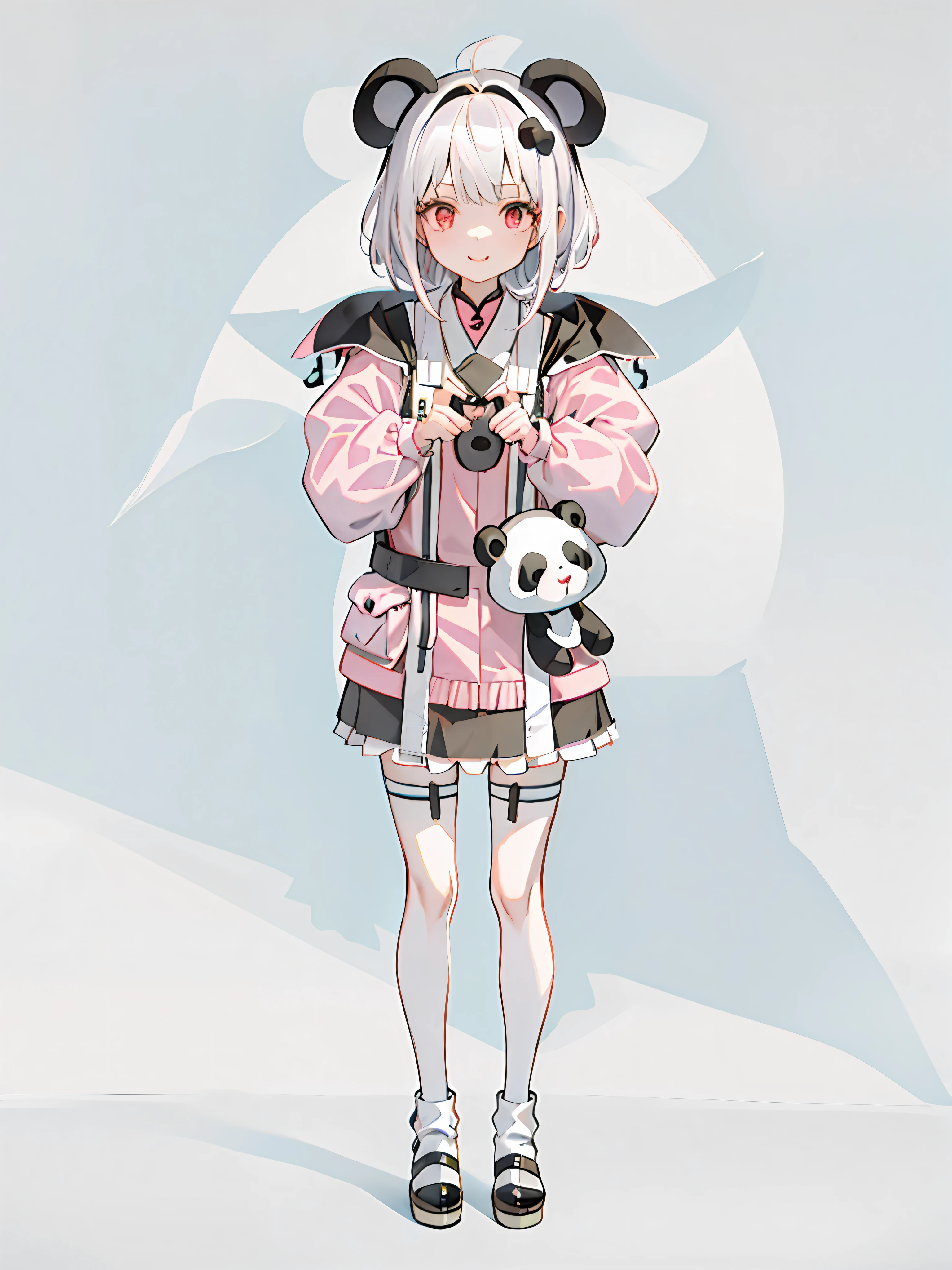 Anime girl with panda bear holding pink purse, A rendering of a cute Q version anime girl，Avatar style，The Q version is cute，simplified，Flat style，Best quality at best，超高分辨率