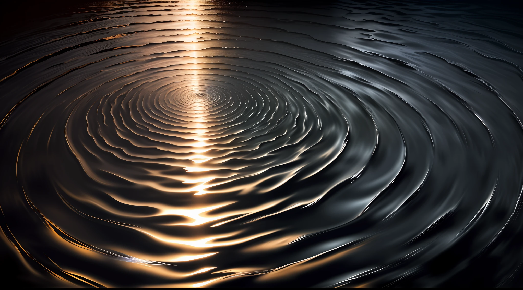 Black background，water ripple，Ripples diverge，