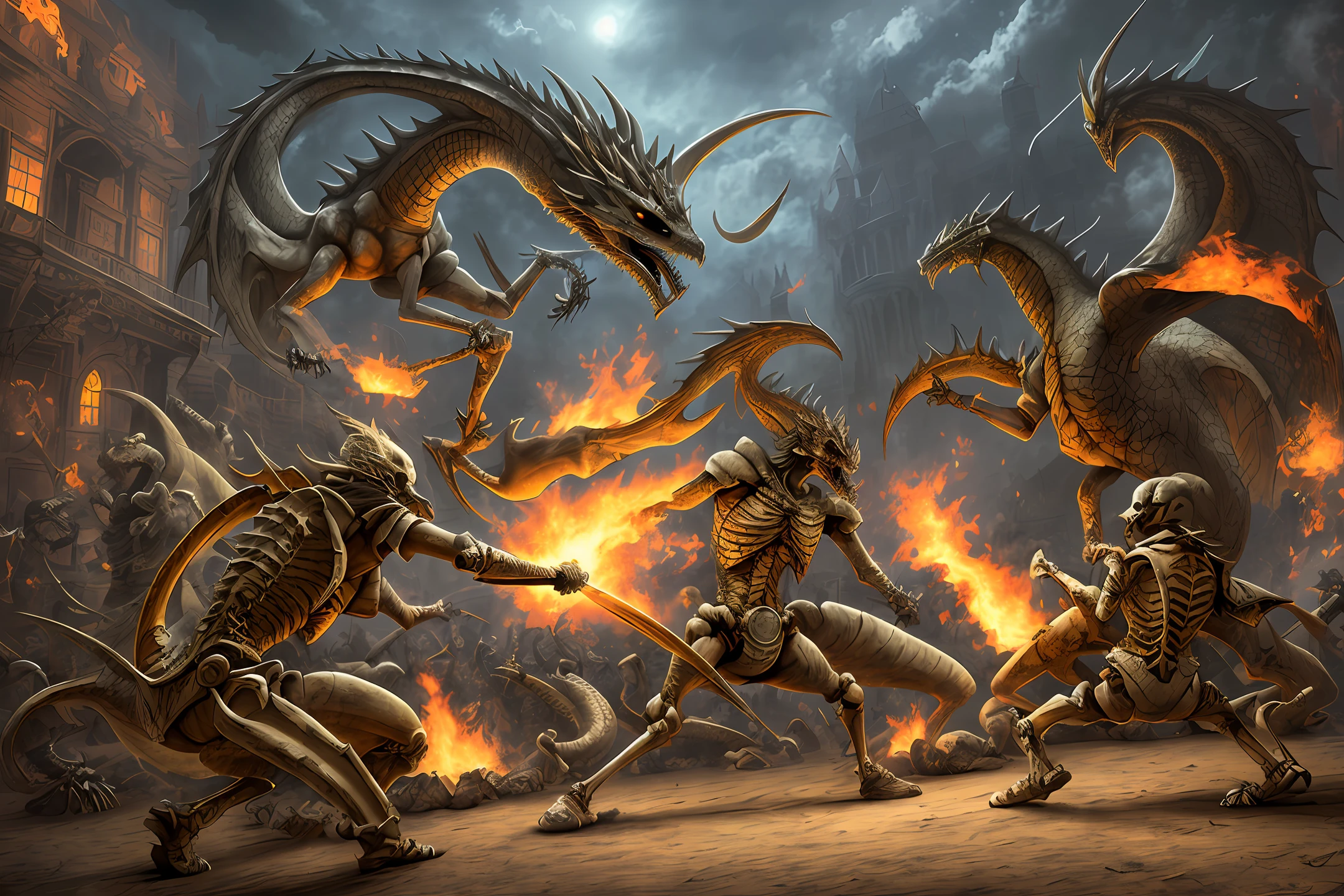 Dragons and skeletons are fighting