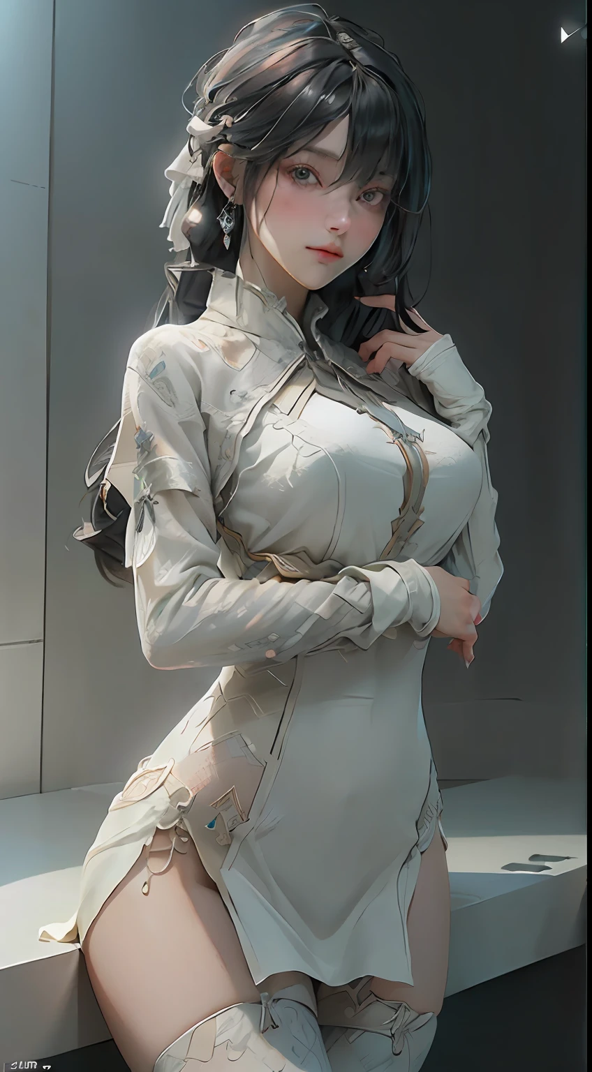 ((best qualtiy)), ((tmasterpiece)), (the detail:1.4), 3D, A beautiful image of a woman in the workplace,HDR(HighDynamicRange),Ray traching,NVIDIA RTX,Super-Resolution,Unreal 5,Subsurface scattering、PBR Texture、post-proces、Anisotropy Filtering、depth of fields、maximum definition and sharpness、Many-Layer Textures、Albedo e mapas Speculares、Surface Coloring、Accurate simulation of light-material interactions、perfectly proportions、Octane Render、Two-colored light、largeaperture、Low ISO、White balance、the rule of thirds、8K RAW、OL mounted、Black tights