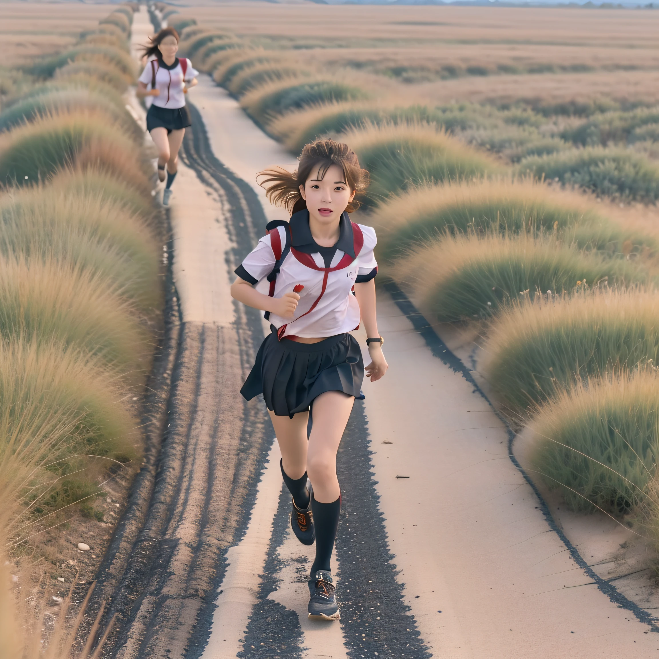 Run on the steppe，nakeness，15year old，schoolgirls
