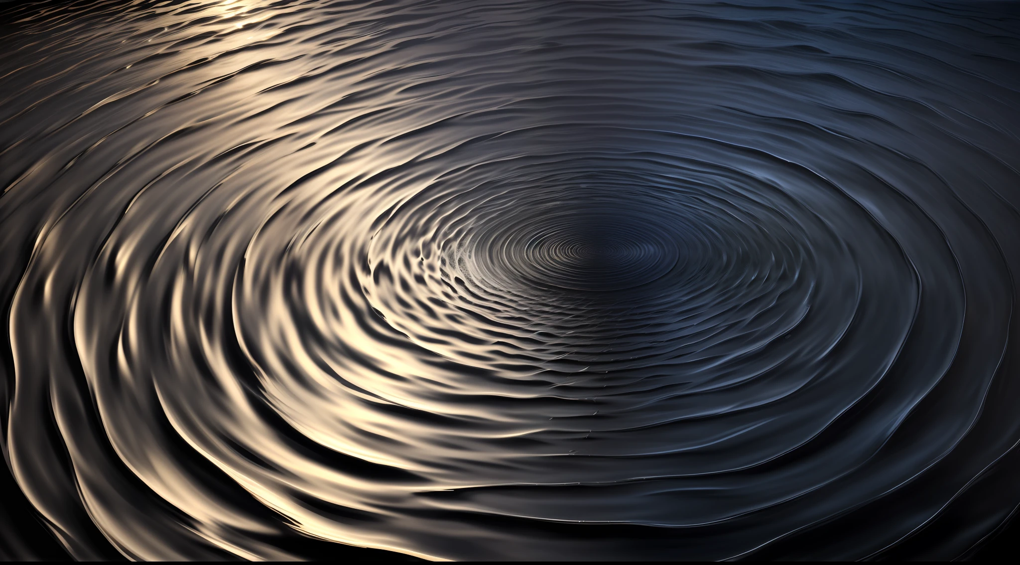 Black background，water ripple，Ripples diverge，