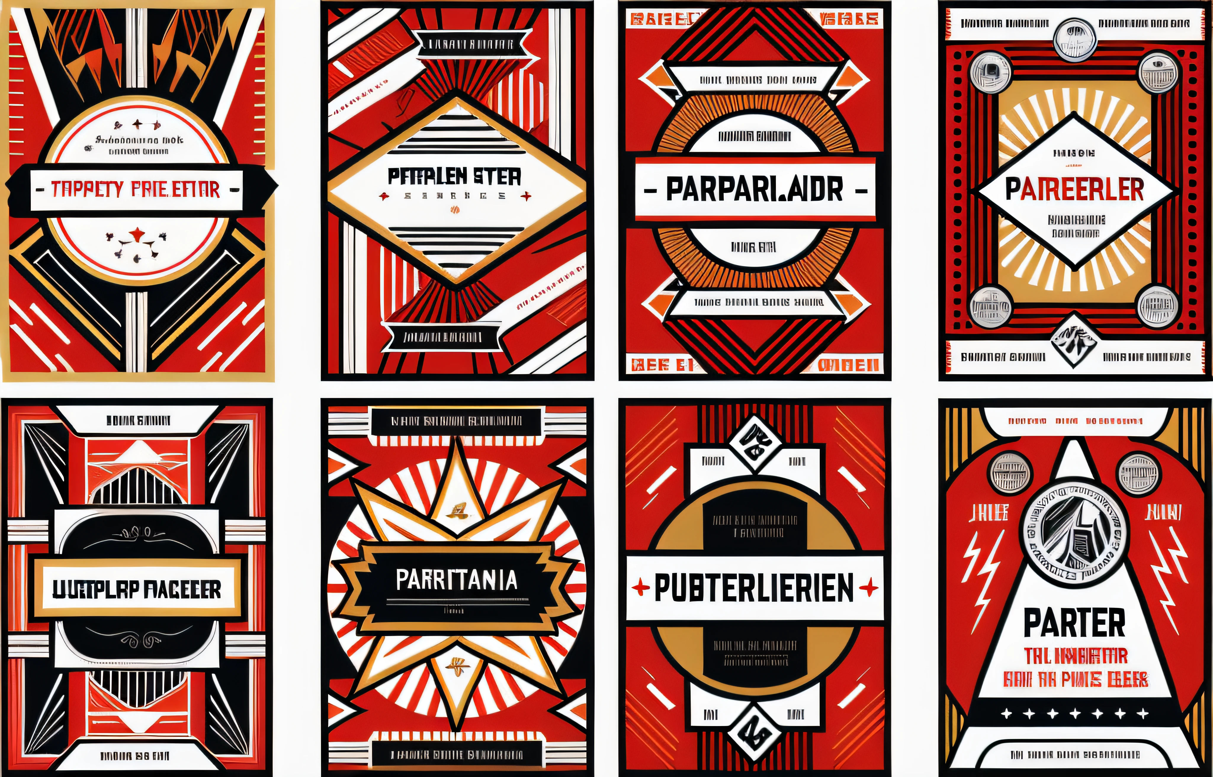 Set of 6 posters with different designs and colors, Propaganda style, Poster Art Style, Propaganda printing, vintage poster style, Poster style, Political propaganda, style of shepherd fairey, Modern edgy graphic design, art deco patterns, Art Deco border, Propaganda Art, Geometric Art Deco, vintage art deco, inspired art deco, poster for, Partleyendecker style、Nazi --auto