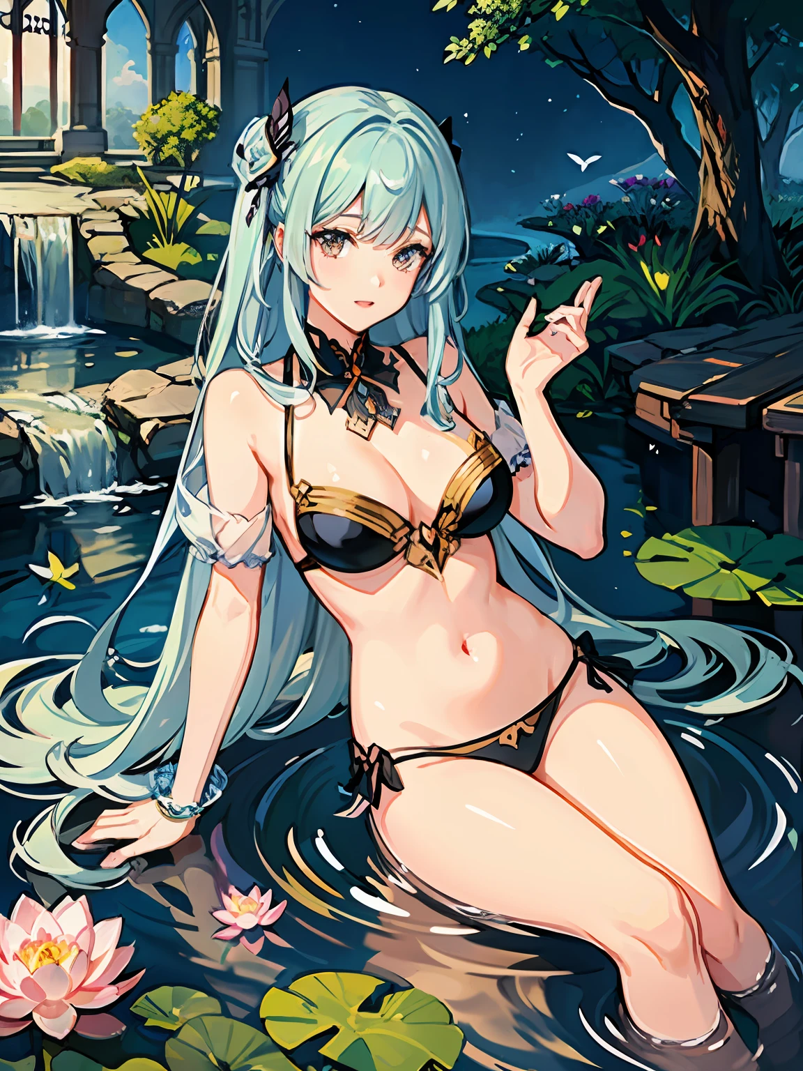 illustrious,butterflys,medieval times,goddes,In the background is a lotus pond