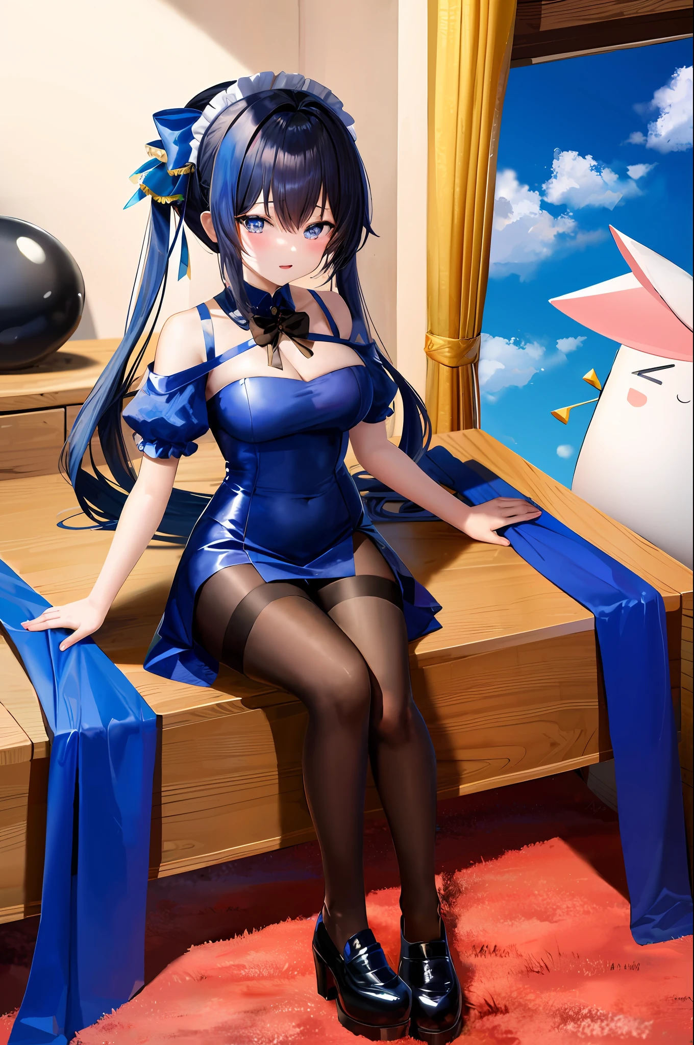 （tmasterpiece：2.0，best qualtiy），（Fine beautiful eyes：2.0），ph_REM，Remhd，1girll，Blue hair，独奏，eBlue eyes，x hair accessories，legs ornaments，Bow knot，Long thick socks，lacepantyhose，****ta heels，****ta shoes，Rossvale Mansion maid uniform，full bodyesbian，Two hands，Two legs，Photo art，maidennurse，Skysky，rays of sunshine，the trees，wave，