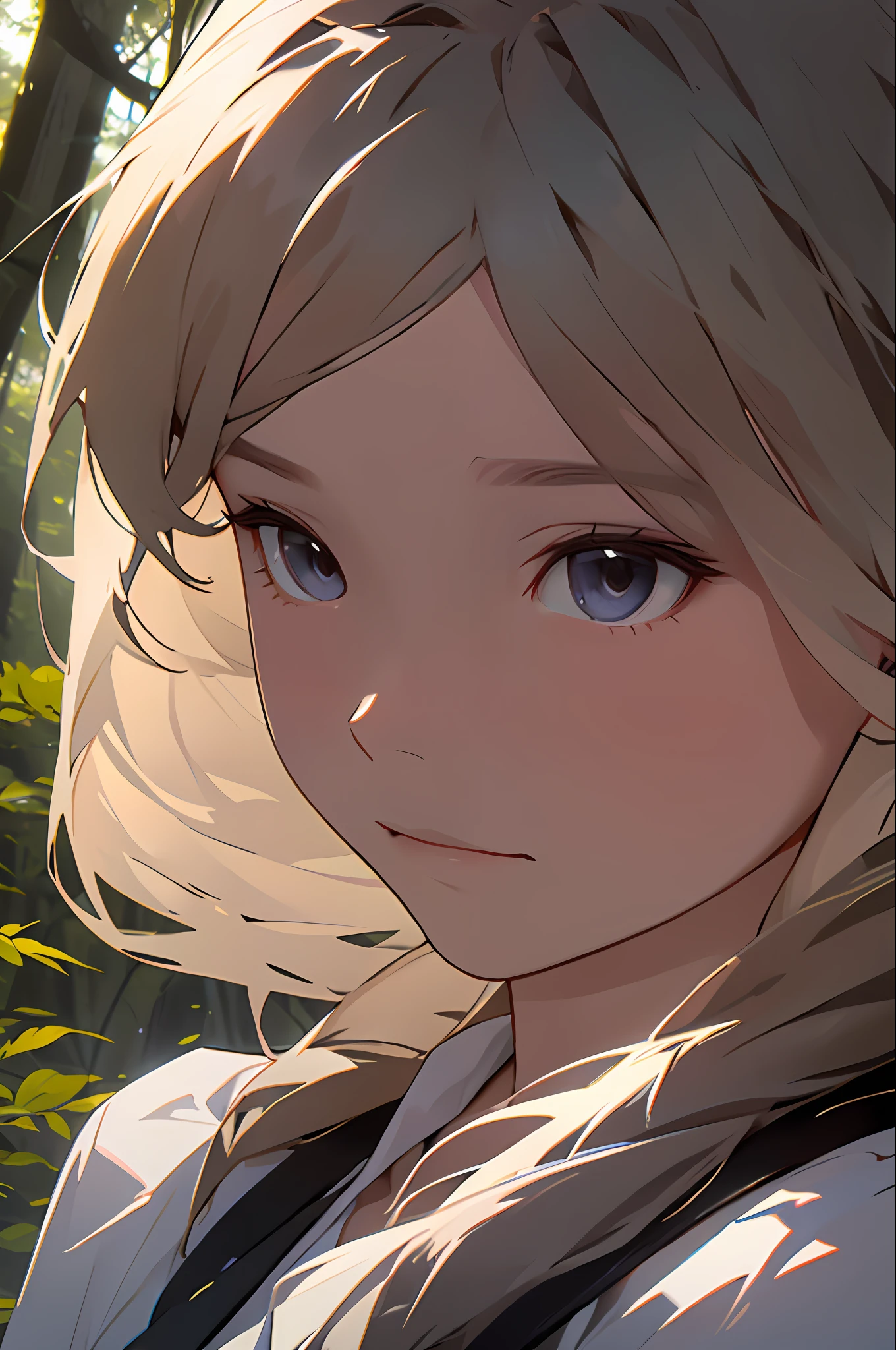 A girl in the forest with sunlight on her face