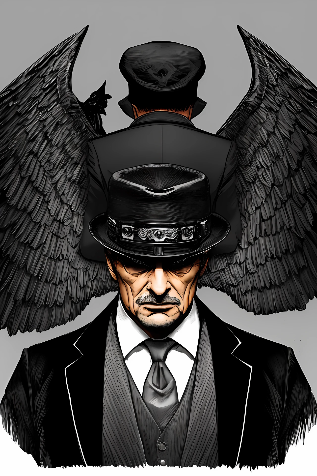 A godfather in a hat,The back spreads the devil's wings,cyber punk style