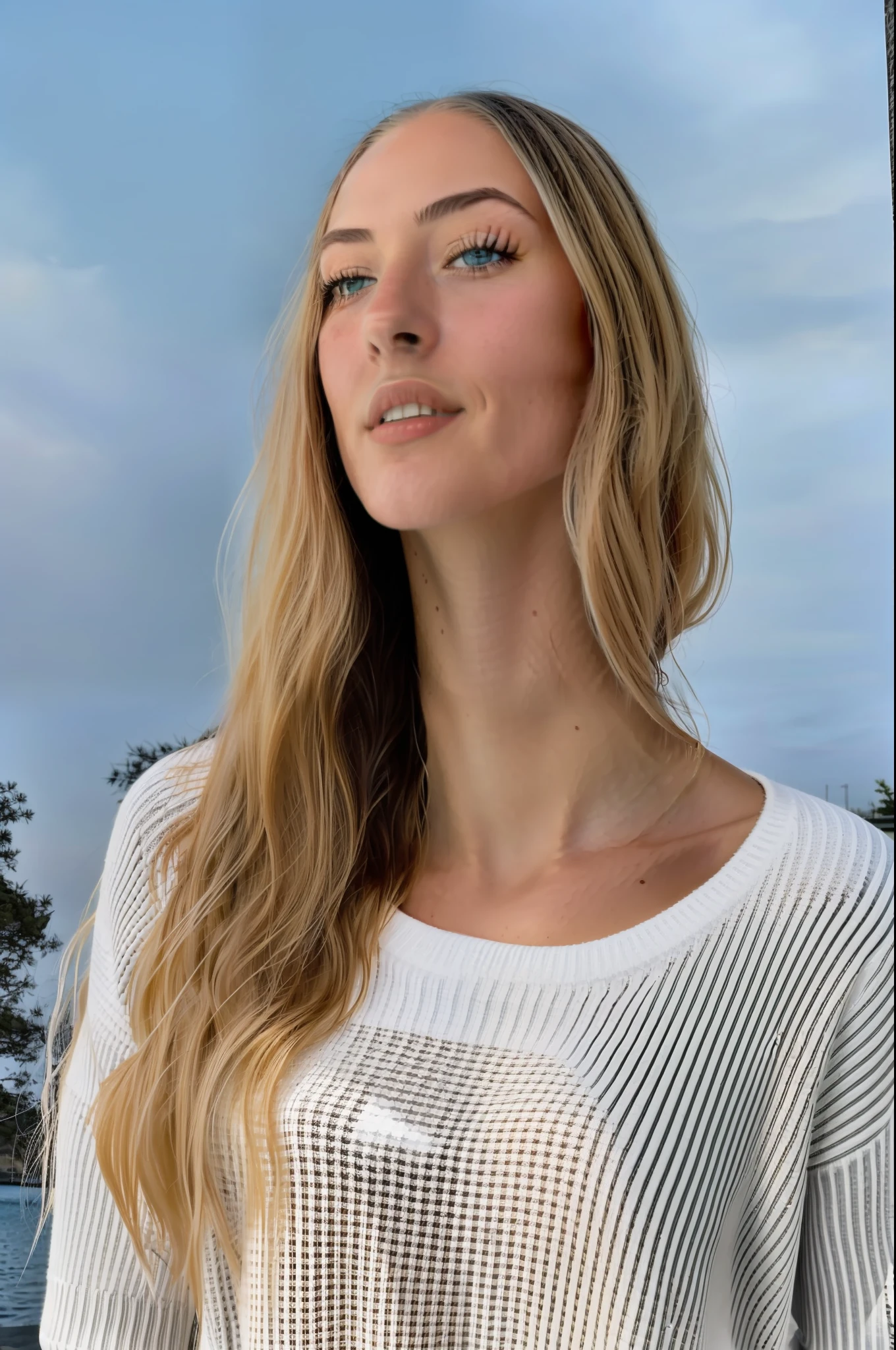 high resolution photo, ((SFW)), obra-prima, melhor qualidade, headpe: 1.3, bonito, olhos perfeitos, (pele altamente detalhada: 1.1), corpo fino perfeito, foco nítido, (cinematic lighthing), morning, soft-lighting, dinamic angle, (rosto detalhado: 1.1), white short sweater, RAW,, 8k, alta qualidade, Fujifilm XT3, grain