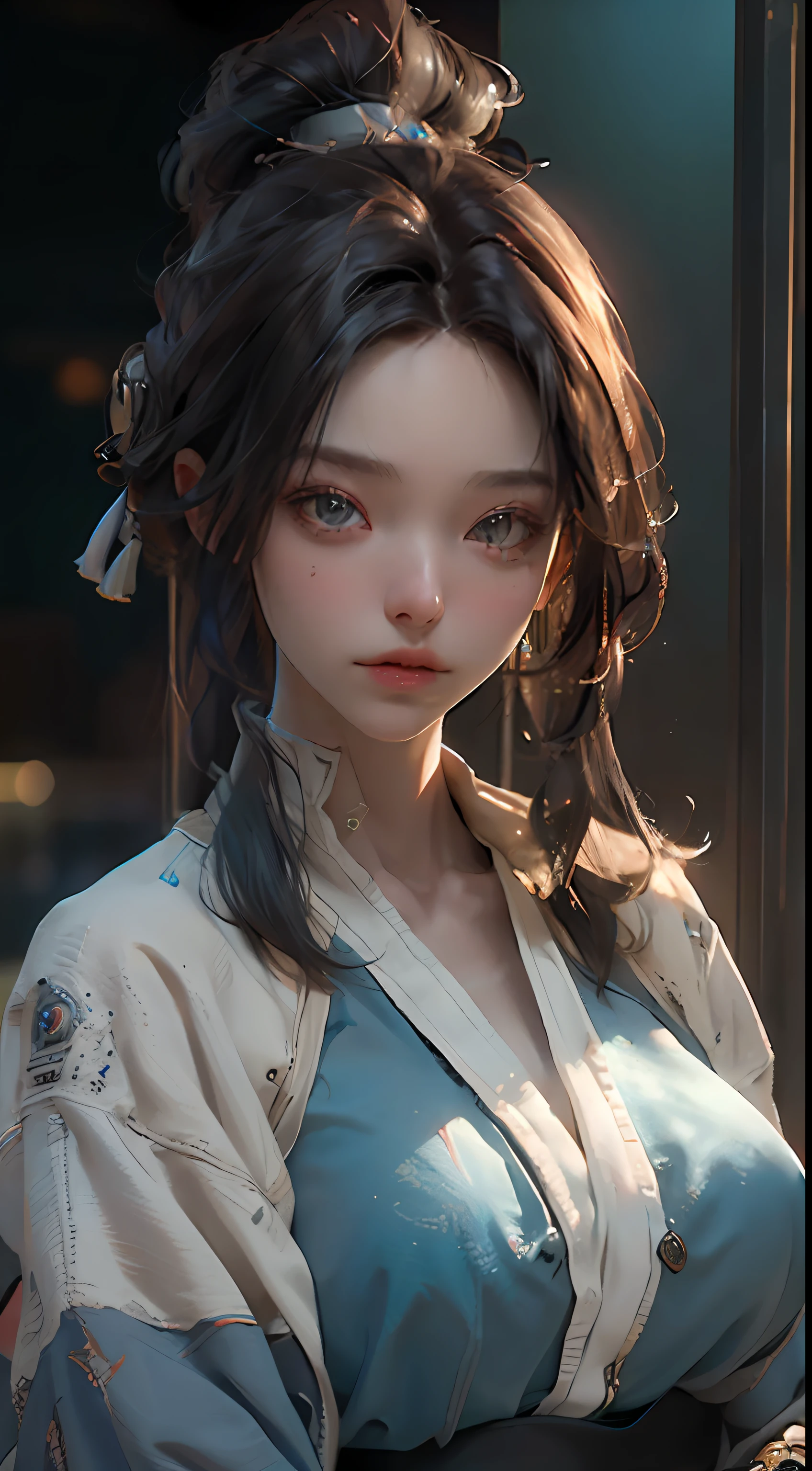 ((Best quality)), ((masterpiece)), (detailed:1.4), 3D, an image of a beautiful cyberpunk female,HDR (High Dynamic Range),Ray Tracing,NVIDIA RTX,Super-Resolution,Unreal 5,Subsurface scattering,PBR Texturing,Post-processing,Anisotropic Filtering,Depth-of-field,Maximum clarity and sharpness,Multi-layered textures,Albedo and Specular maps,Surface shading,Accurate simulation of light-material interaction,Perfect proportions,Octane Render,Two-tone lighting,Wide aperture,Low ISO,White balance,Rule of thirds,8K RAW,