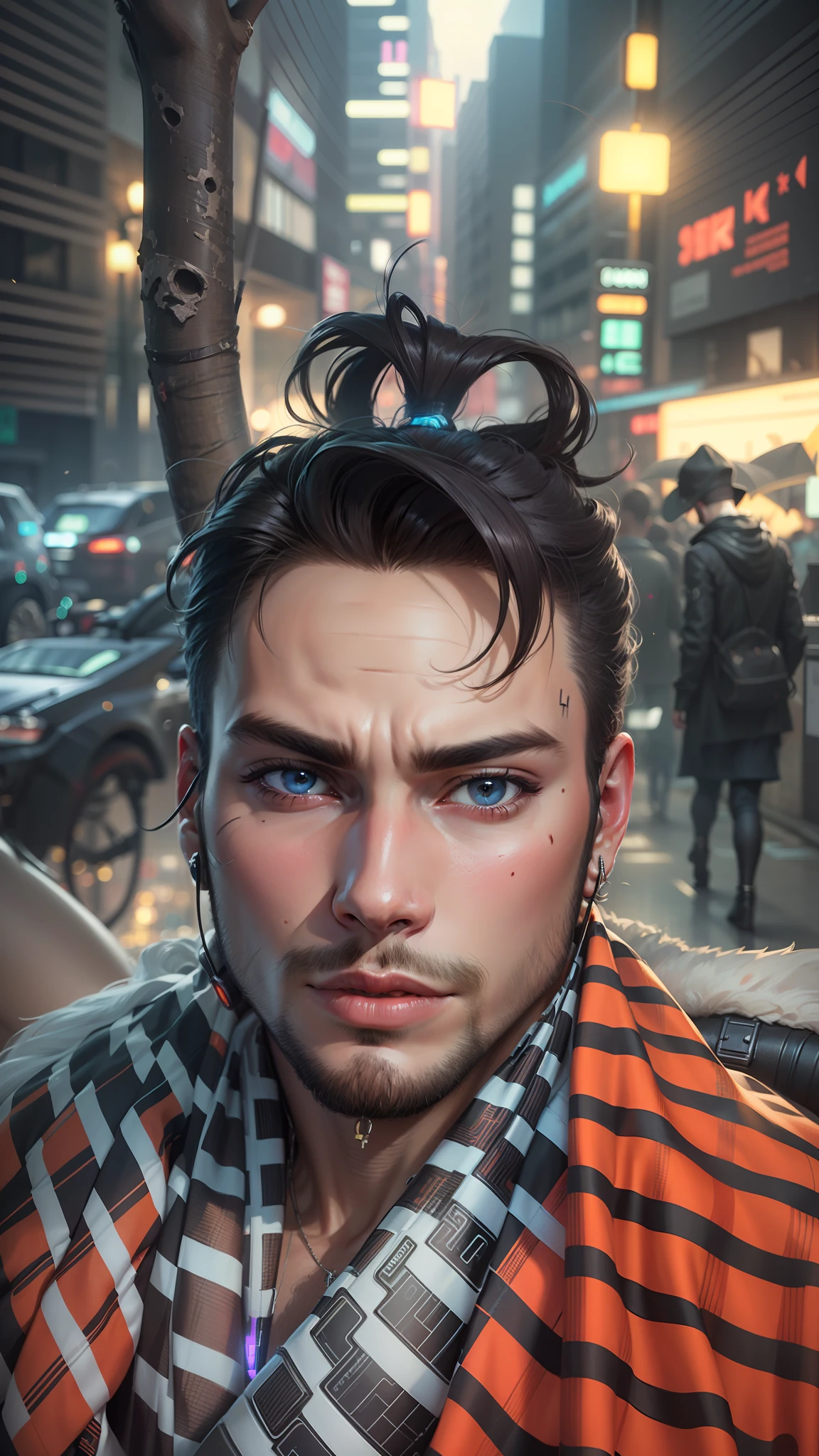 Change background cyberpunk handsome boy 8k