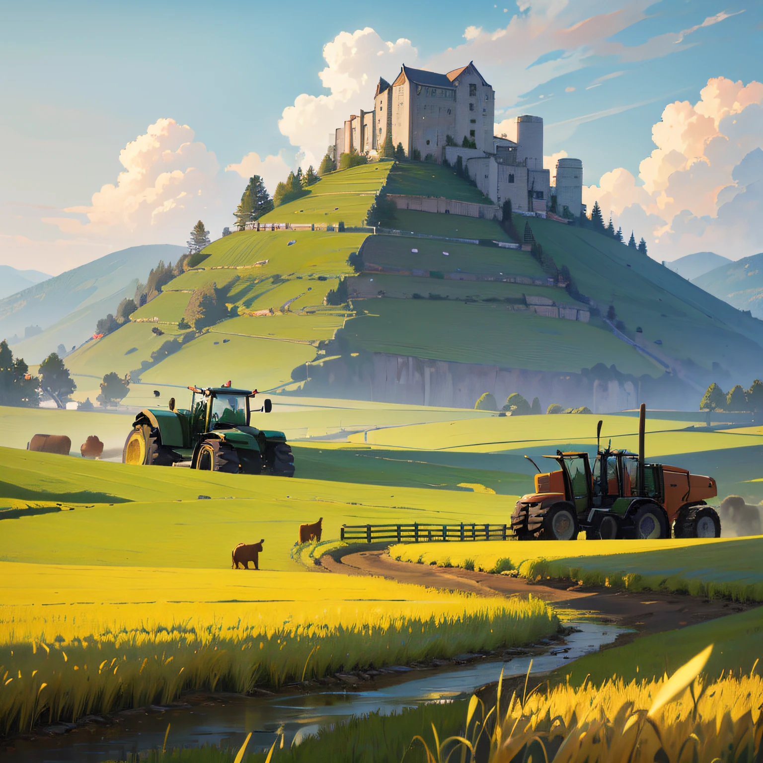A vast field,There are some original farming tools,Such as stone plows and sickles。This represents the agricultural environment 10,000 years ago。
On the left side of the screen,Some people who are farming can be depicted,Their clothing and tools should reflect the characteristics of primitiveness and roughness,To show that this was 10,000 years ago。On the right side of the screen,Some plump food crops can be depicted,Such as ears of wheat and rice,and some of the grain that has already been harvested piled up,This represents a dramatic increase in food productivity brought about by the agricultural revolution。
Warm colors can be used,Such as yellow and brown,to reflect the atmosphere of a good harvest。ao mesmo tempo,You can also add a touch of green in a corner of the picture,Represents hope and vitality。
At the bottom or top of the picture,You can include a line of text:"The Agricultural Revolution 10,000 years ago,Humans have mastered farming techniques,This has led to a significant increase in food productivity。This allows the viewer to better understand the subject of the image。 --auto