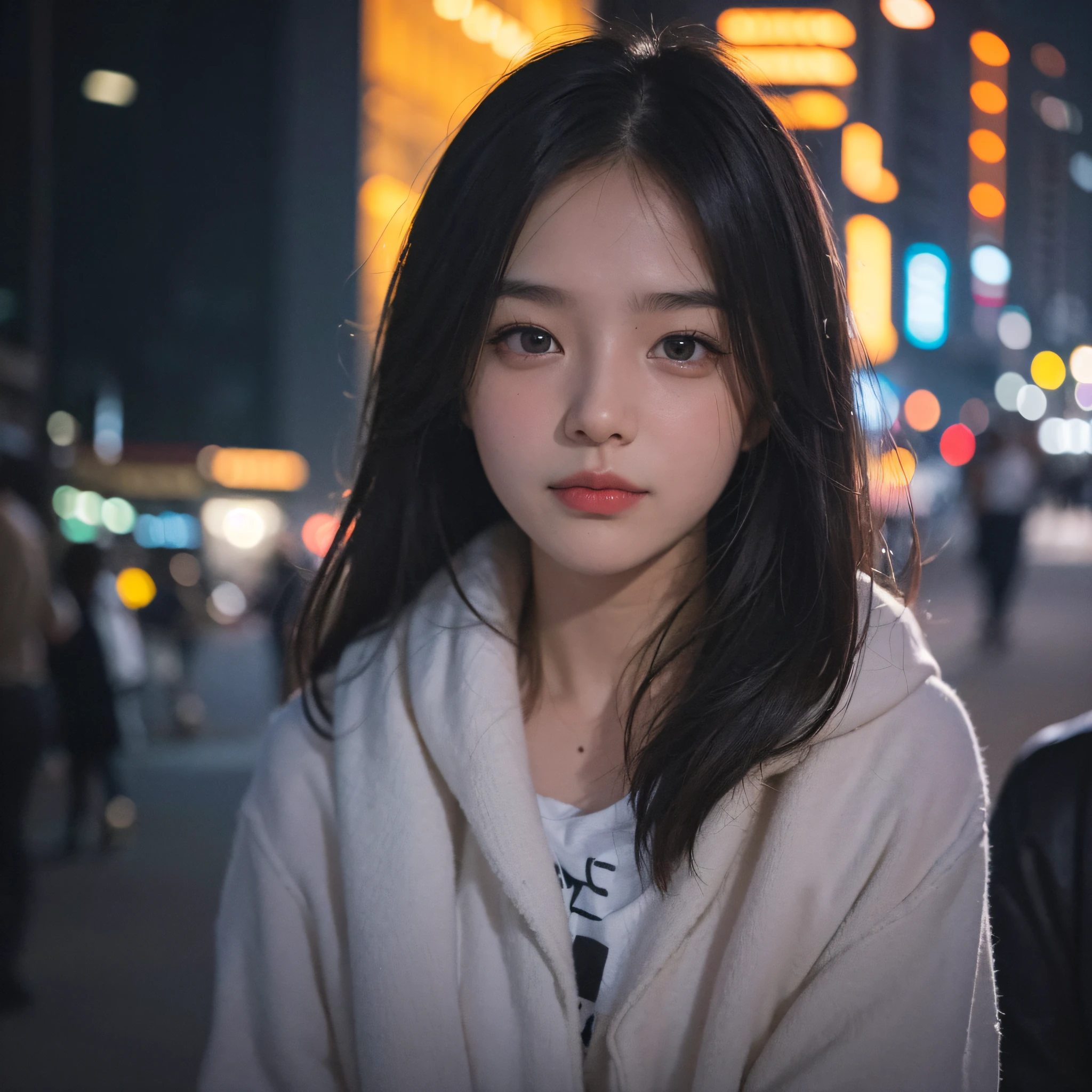 RAW Photo, 25 Years Old Casual Female Portrait Photo, Night, City Street, (High Detail Skin: 1.2), 8k UHD, DSLR, Soft Light, High Quality, Film Grave, Fujifilm XT3 --auto