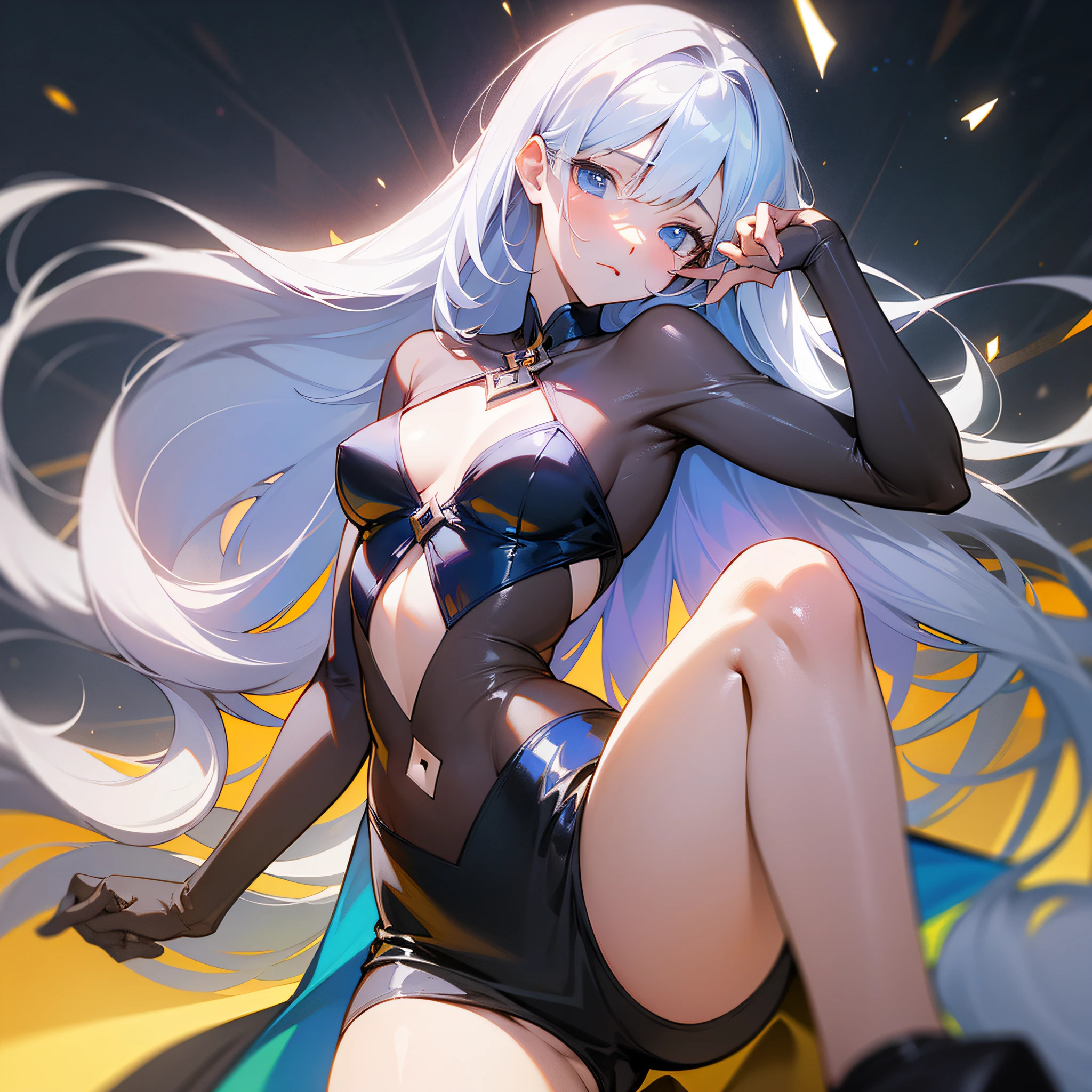 Works of masters,Best image quality,超高分辨率,Break XX,sorceress woman,long whitr hair,white colors,A patient expression,vacant eyes,blue colors,exposing her chest,The large,Erotic lingerie,lifting up skirt,Creampie,8K分辨率,Peerless beauty,Hair is depicted in detail,Small nose,exquisite lighting and shadows,The facial features of the golden ratio,k hd,with light glowing,White glowing particle effect,(rich colours),bare-legged,