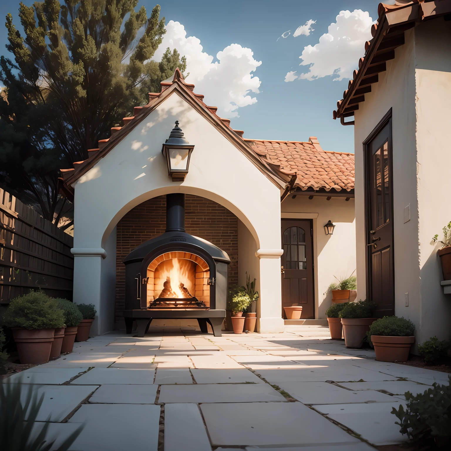 American courtyard，large lawn，fire oven，Look up --auto