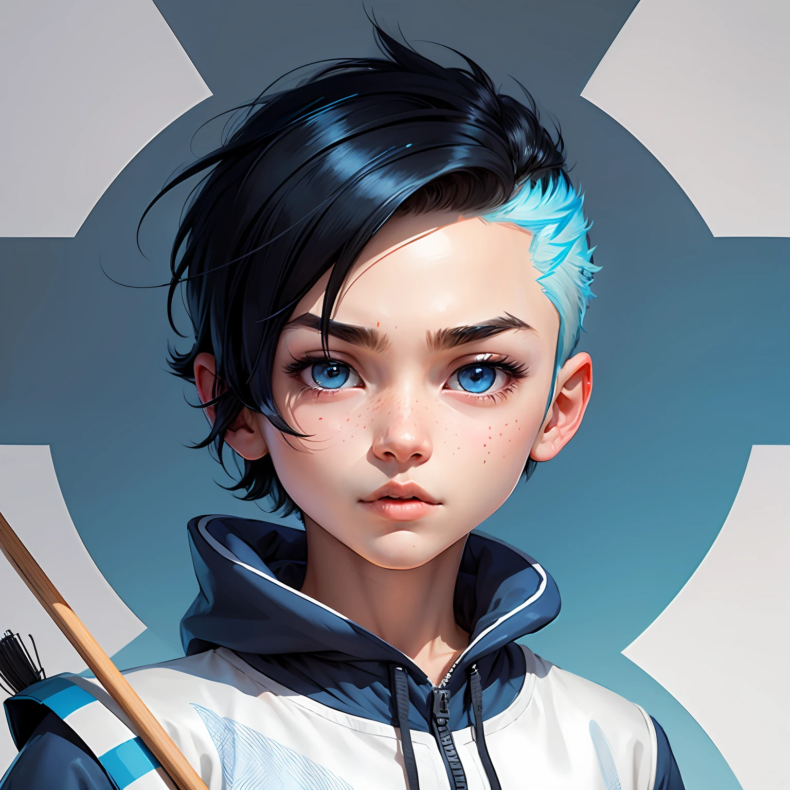 Cute cartoon boy short hair stick avatar,head-shot,Illustration with thick lines,Blue line painting style,Monotonic line traces,Graphic illustration,Maximalism,Clean --auto