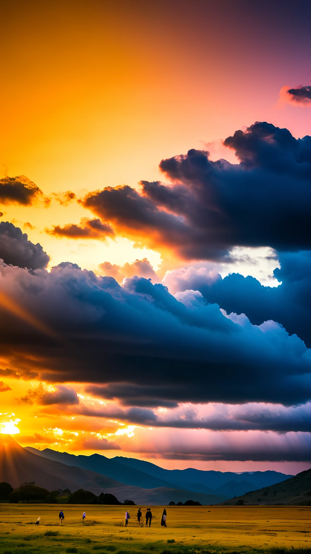 Arakis in the wild，The background is sunset, sun after a storm, Sunset in the clouds, epic sunrise, Spectacular sky and scenery, sunrays between clouds, Cloudy sunset, sun through majestic clouds, A mystical environment, sunset in a valley, dramatic morning light, Dramatic sunrise, magnificient clouds