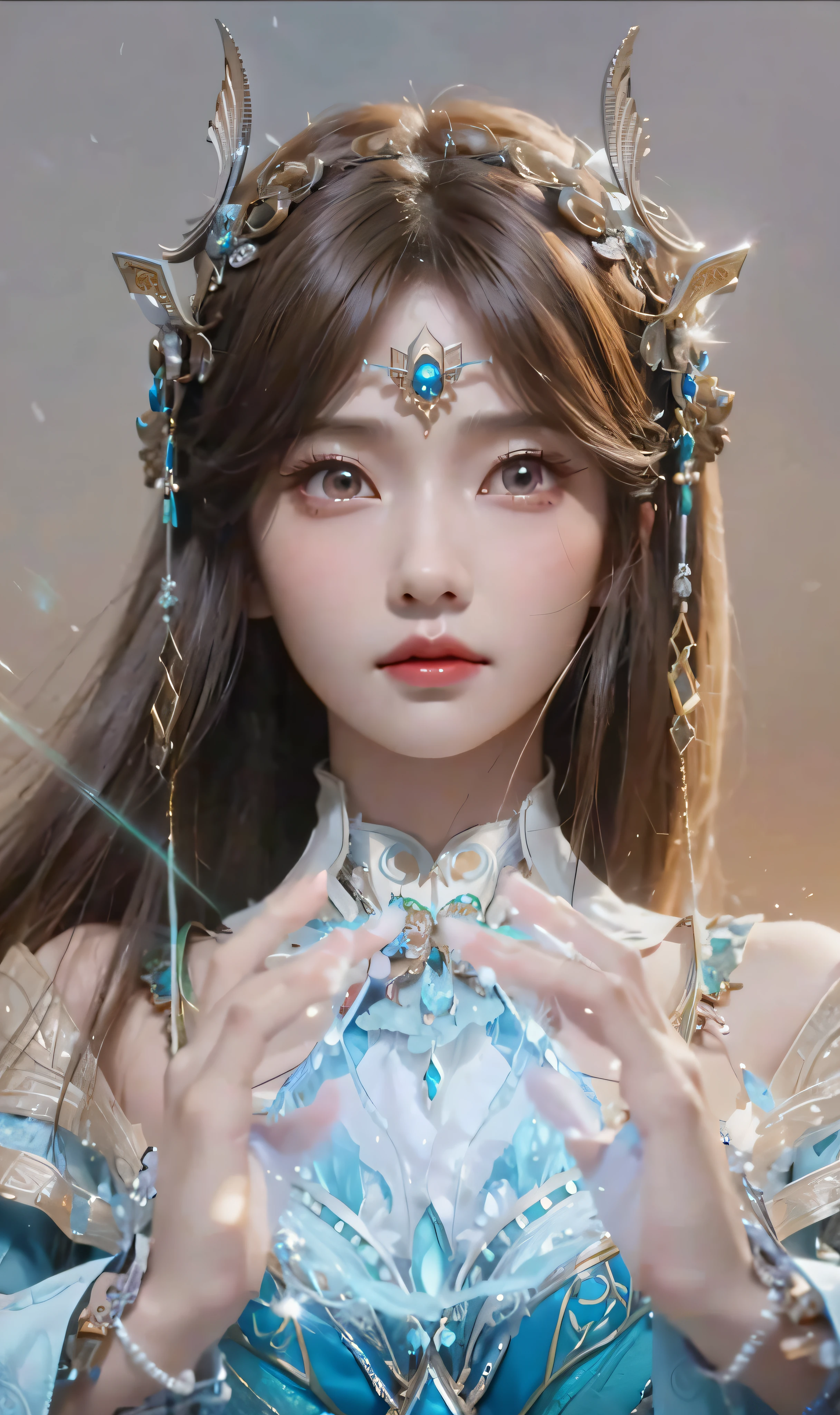 a close up of a woman with a tia on her head, intricate ornate anime cgi style, 4 k detail fantasy, anime cgi, cinematic goddess close shot, inspired by Li Mei-shu, a beautiful fantasy empress, inspired by Lan Ying, smooth anime cg art, close up character, hyperdetailed fantasy character, game cg, ruan jia and artgerm