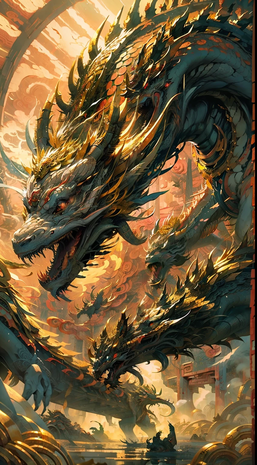 (vitality+Chinese mythology+Ancient Divine Beast Dragon)Gorgeous 3D rendering，(masterpiece+best quality+high-detail)Photographic-quality performance，The ultimate visual presentation，Focus Clear，The depth of field is strong。