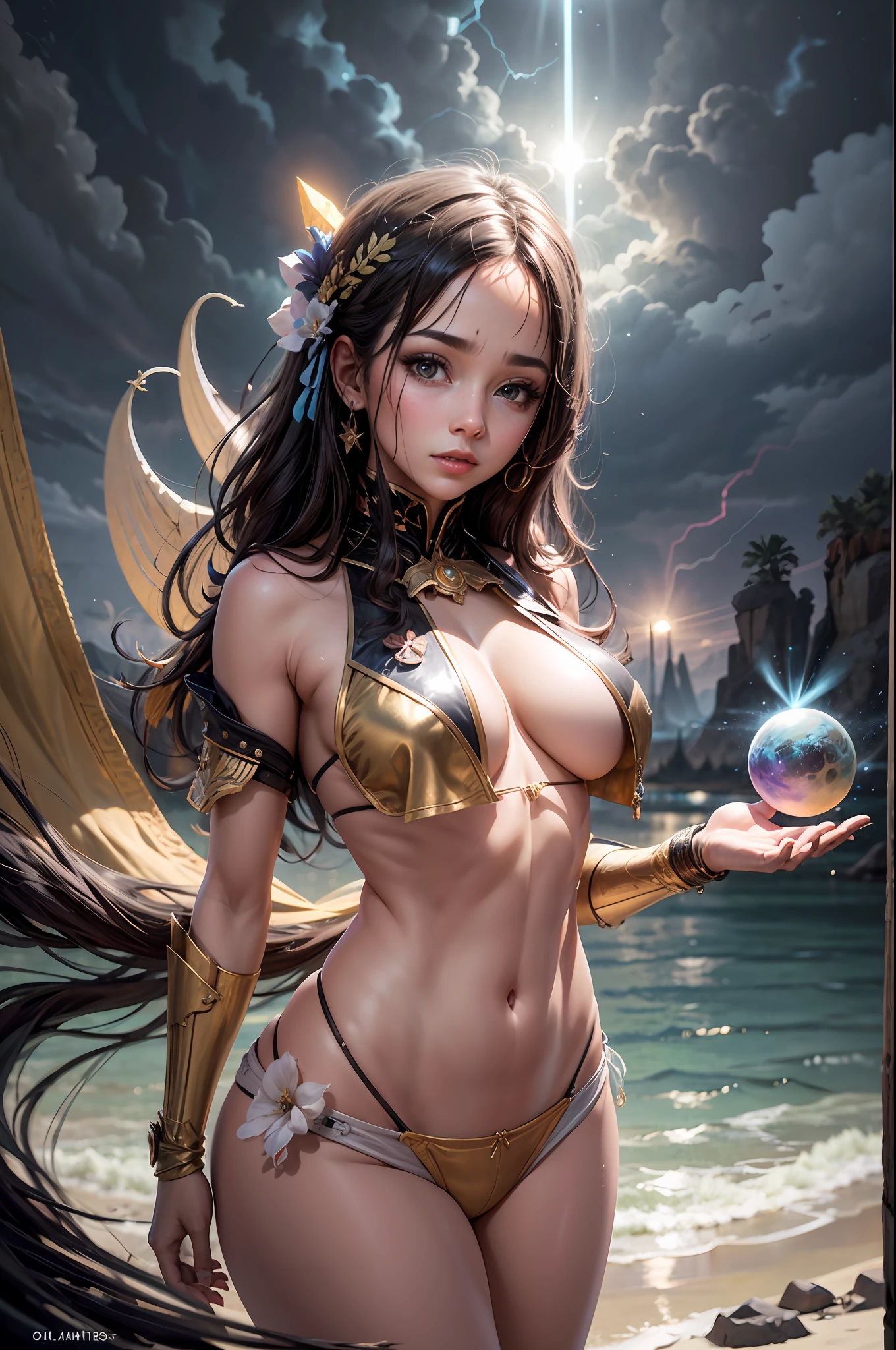 1menina, bela imperatriz do sol, olhos detalhados, rosto detalhado, pele detalhada, corpo maduro, corpo alto, corpo sedutor, medium large chest, coxas grossas, desert BREAK and pyramid bottoms, segurando apenas um cetro, raios solares altamente saturantes, Holy Ceremony, halo angelical, centelha dourada e laranja deslumbrante ao redor, Sacred Magic Circle, coroa dourada, golden majical lightning, melhor qualidade, obra-prima, trending on art station, BREAK, detalhado, realista, arte digital altamente detalhada 4k, octane rendering, bioluminescente, BREAK 8K resolution concept art, realismo, by Mappa Studios, obra-prima, melhor qualidade, arte oficial, illustration, ligne claire, (cool_color), perfect compositio, absurdres, fantasia, focado,