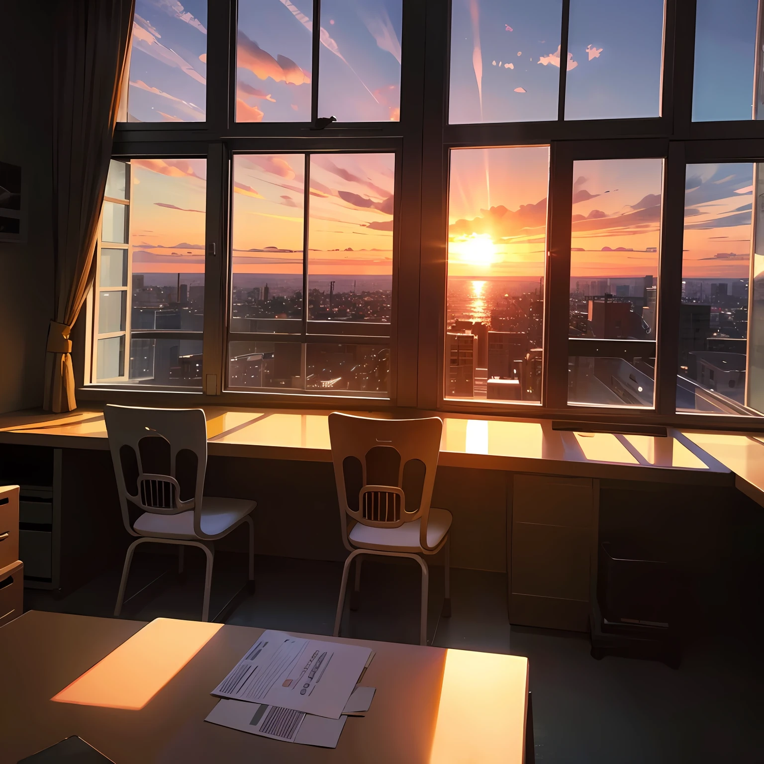 with black background，White light，By the window，the sunset，Screens，Office desk，baby cats --auto