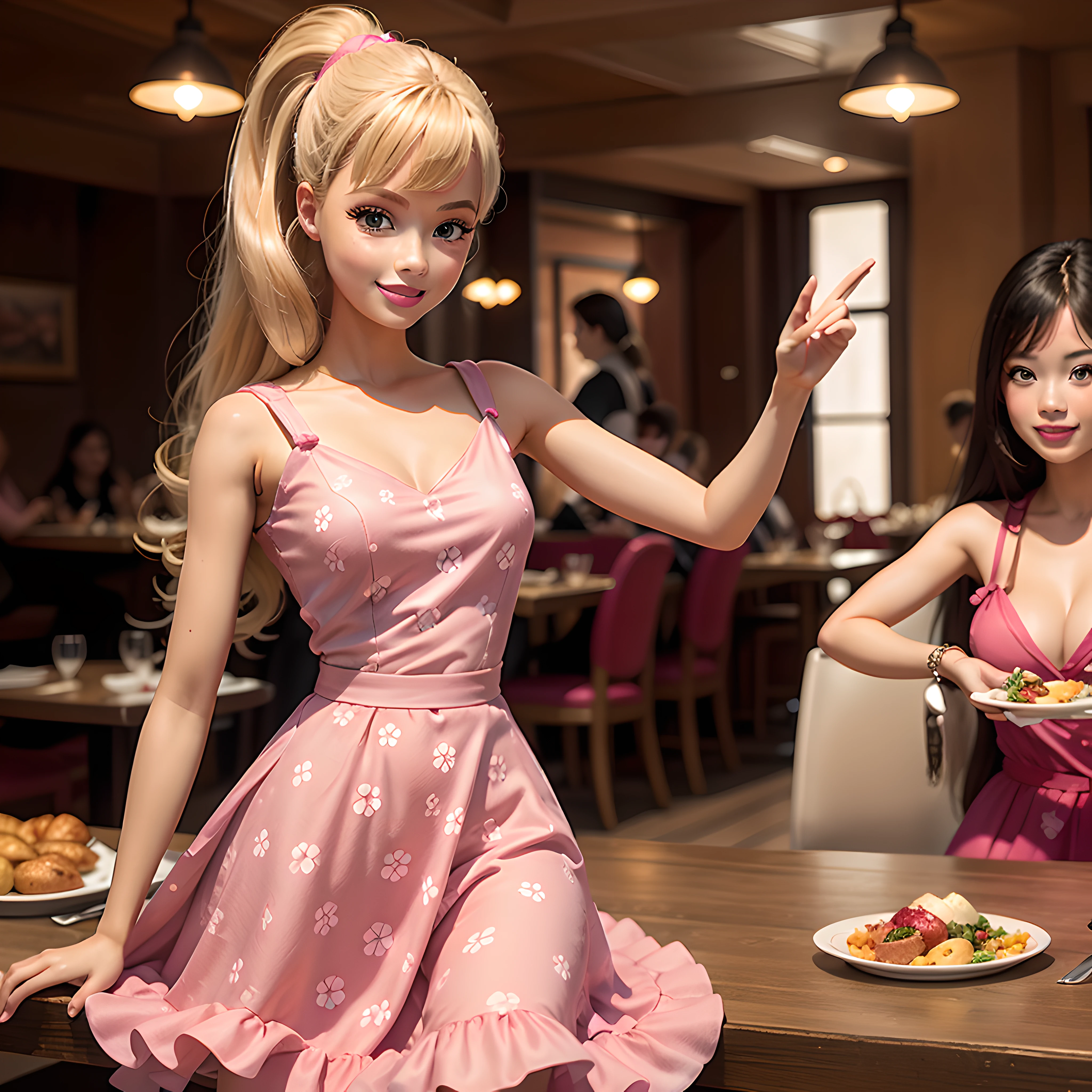 Barbie Happy Pink Dress Wear en restaurante
