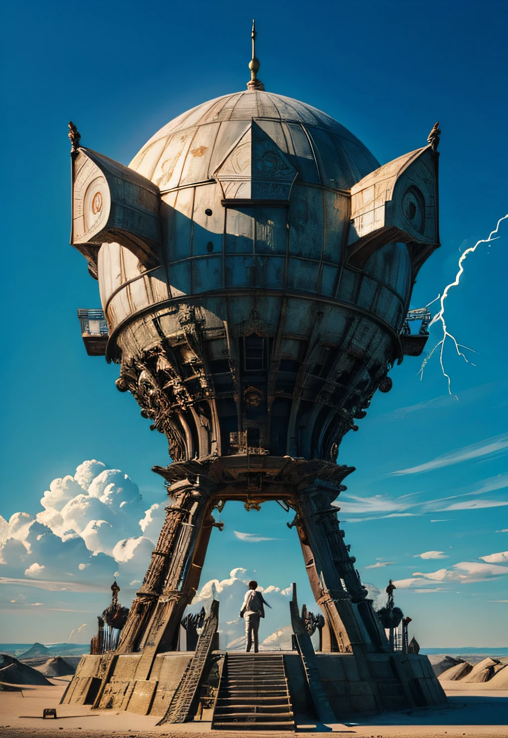 a man coming out of a spaceship like the one in the recent "DUNE" movie, pyro from rockets, smoke, blue skies, white clouds, noon, daylight, colorful clothes, outdoor, soil on the ground, hills, wind, ambient light, daylight, Black man. detailed face, (((Man))), exploding ship, dynamic fighting pose,holding a mechanical pyramid with floating glowing cubes, the pyramid has some glowing lines. the cubes are radiating energy. the man is commanding the pyramid, the man is a scientist. white clouds, misty, fog, full body, string shoes, Hyper realistic, Photography, Picture of the week, RAW, beautiful, (finely detailed skin), African skin, pilot, standing next to a stargate, in red-blue-black futuristic uniform, Clouds in the background, lightning, extremely detailed,colorful,highest detailed, (dynamic pose), shiny skin, zentangle, flowers, abstract background,(masterpiece) (perfect proportion)(realistic photo)(best quality) (detailed) photographed on a Canon EOS R5, 50mm lens, F/2.8, HDR, (8k) (wallpaper) (cinematic lighting) (dramatic lighting) (sharp focus) (intricate)