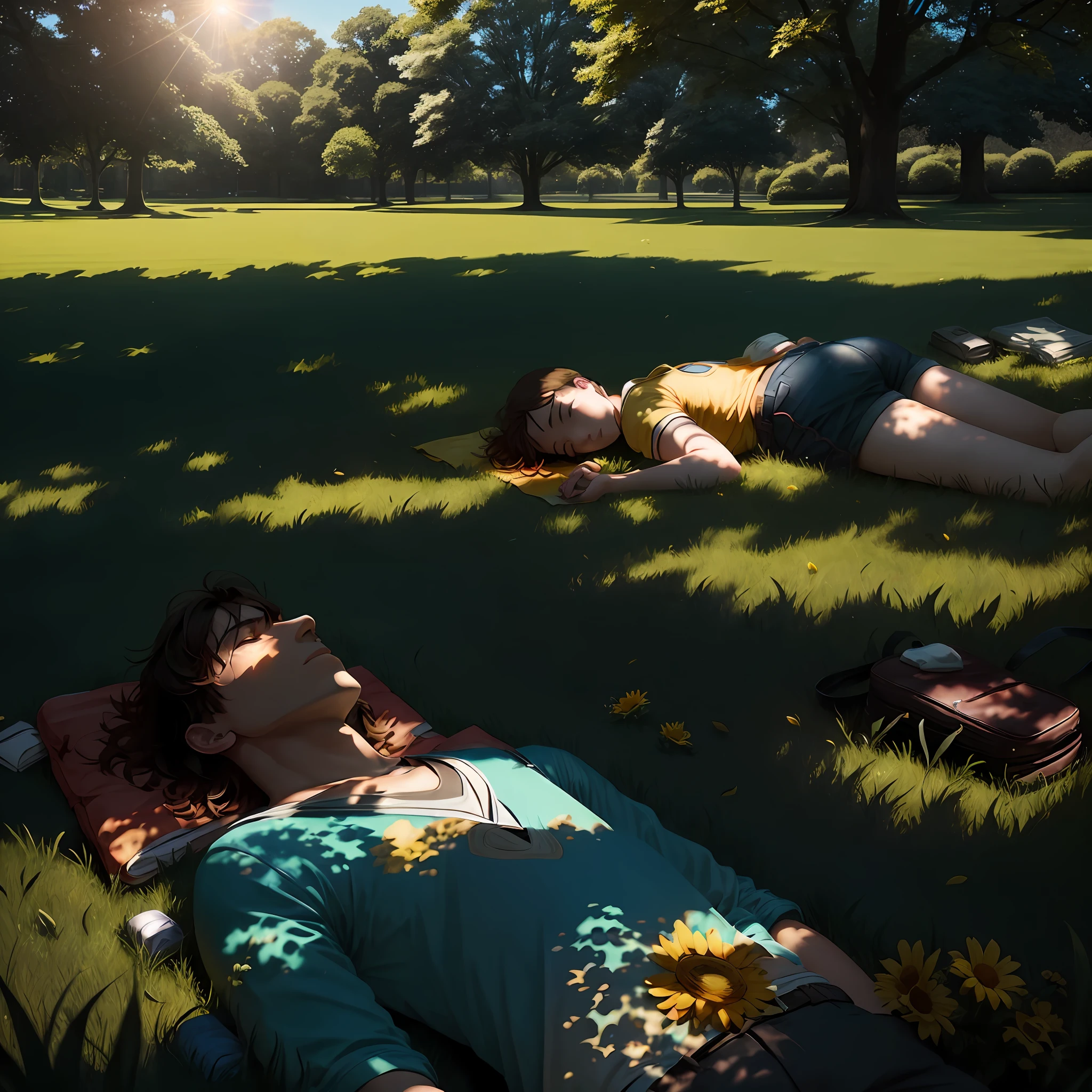 Plenty of sunshine，A person lies on the lawn with his back up --auto
