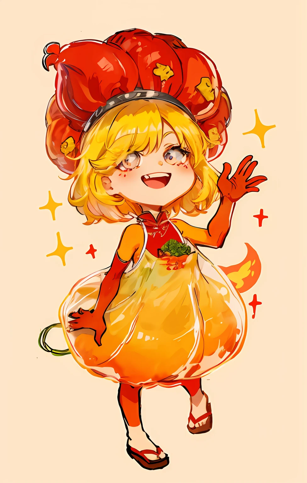 (cartoony:1.1)Smart cute little animal holding lettuce,Korean Kimchi in hand,Soak the whole body with red pepper sauce,sparkle in eyes,Multiple postures,Emoticon pack,Standing drawings of characters,