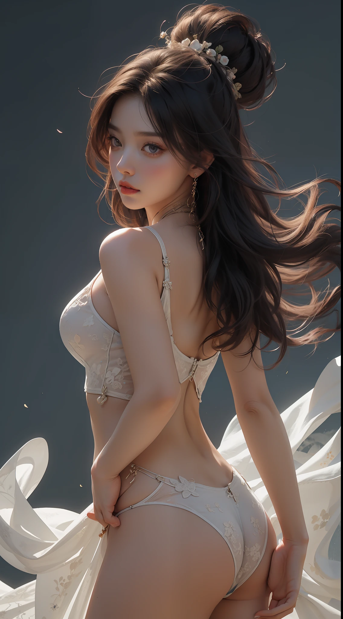 NSFW， Ultra high quality，tmasterpiece，Perfect illustration，extreme hight detail(Delicate light and shadow，The picture is highly dramatic，)zhongfenghua， 1girll， 独奏， Hanfu， Ancient_Chinese_architecture， flower  field， blossoms，Beth， （White smoke：1.3） （realisticlying：1.4）， Zen entanglement， datura， Tangled， offcial art， Unity 8k壁纸， ultra - detailed， Beautiful and beautiful， tmasterpiece，best qualtiy， （dynamic angle：1.4），backlessoutfit， （Floating colorful flashes：1）The most beautiful forms of chaos，ellegance，Romantic depth of field exotic_Dance， Half_Naked