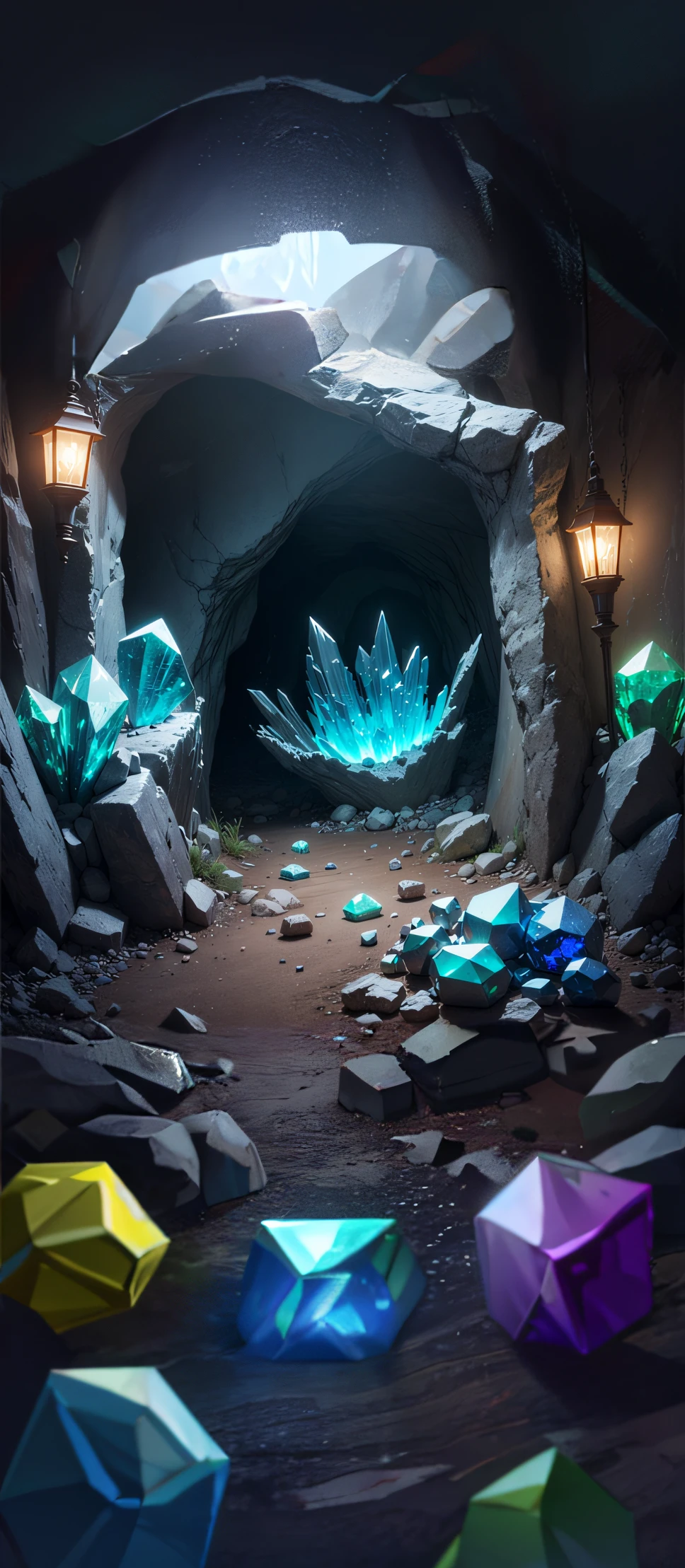 Scattered gems in the cave