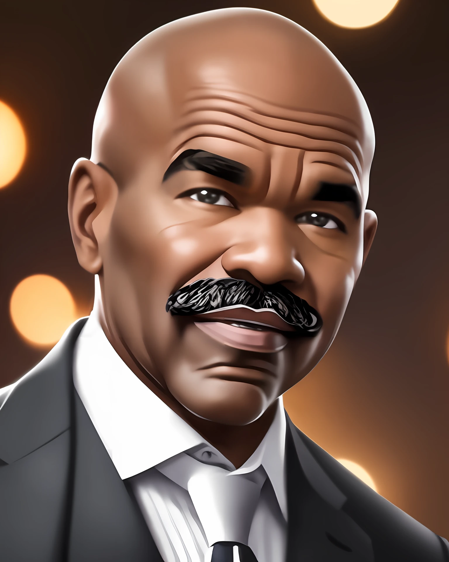 Photo of Steve Harvey , 50 years, successful appearance, brown skin, air of seriousness, wearing suit and tie, best quality, rim lighting, highly detailed skin, 8k uhd, dslr, high quality, high resolution, 4k, 8k --auto --s2