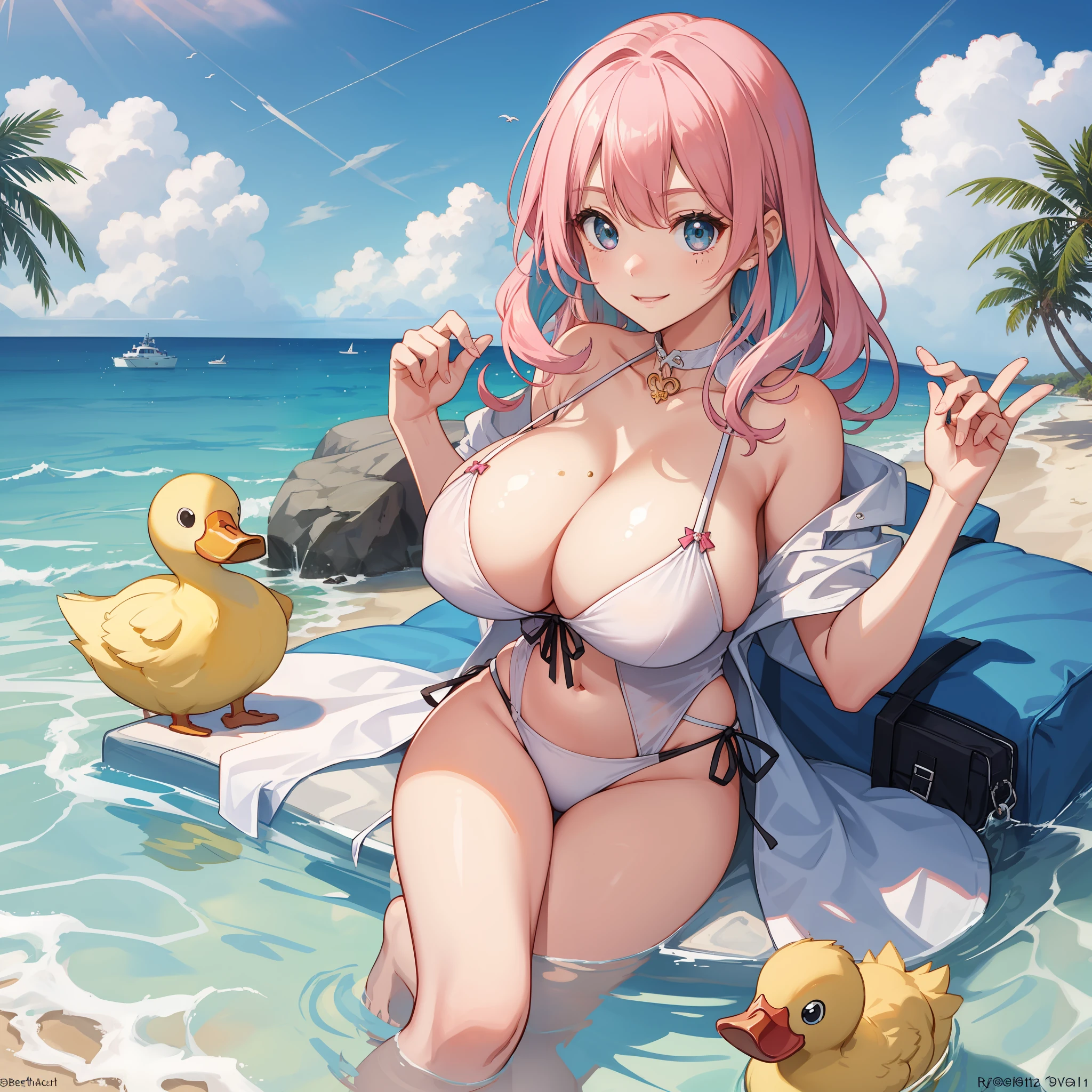 baby pink hair,quadratic element,huge tit,ssmile,white straitjacket,beachside,duck sitting,Beth,Soak clothes