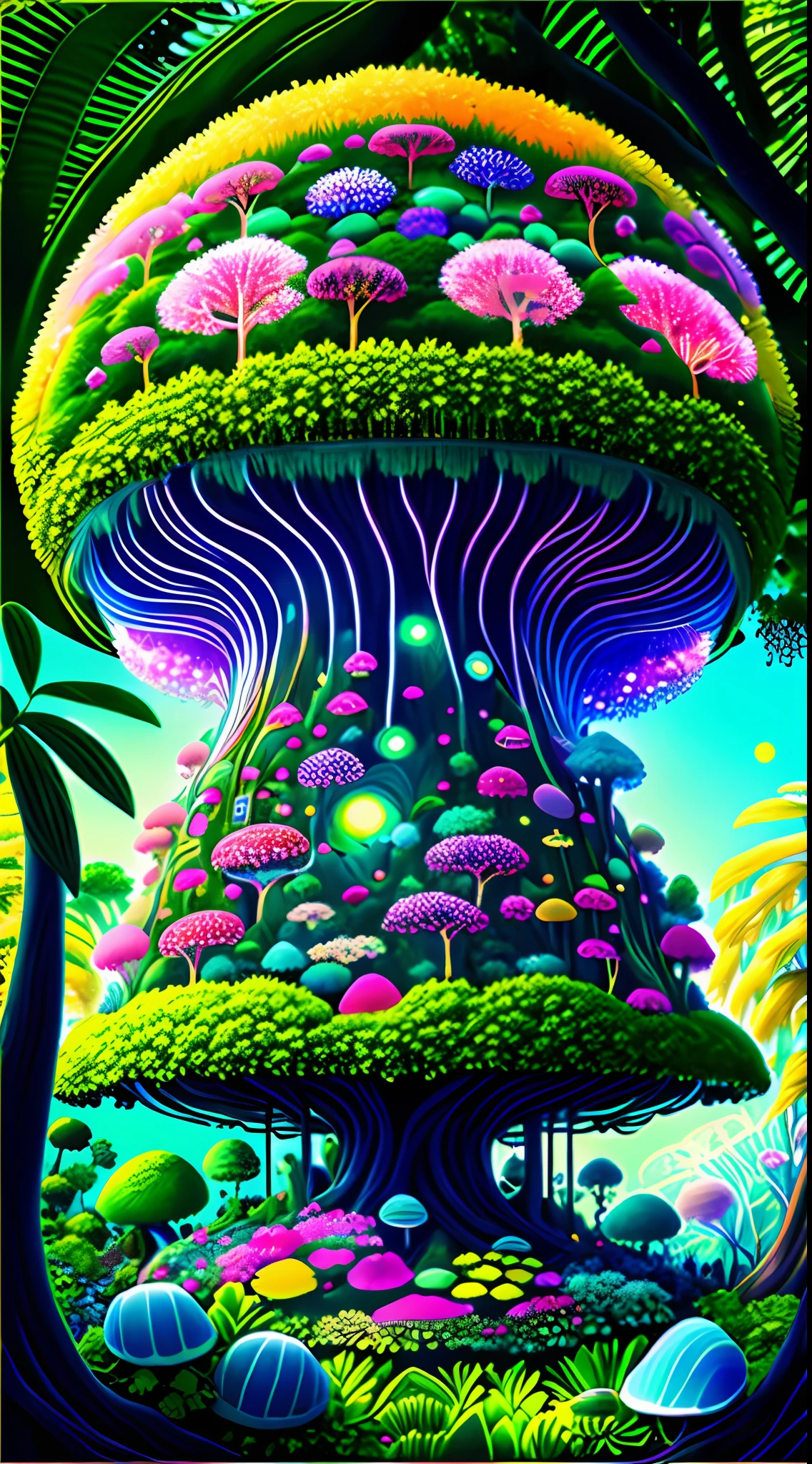 （When arriving on the planet Pandora，Surrounded by many people "Tree of hope" The seeds resemble glowing jellyfish；Towering trees，Can be used as a house to live in、lush rainforest，Extremely colorful，with dynamism、Flowers and plants that glow at night、mushroom...... When this "Garden of Fantasy"