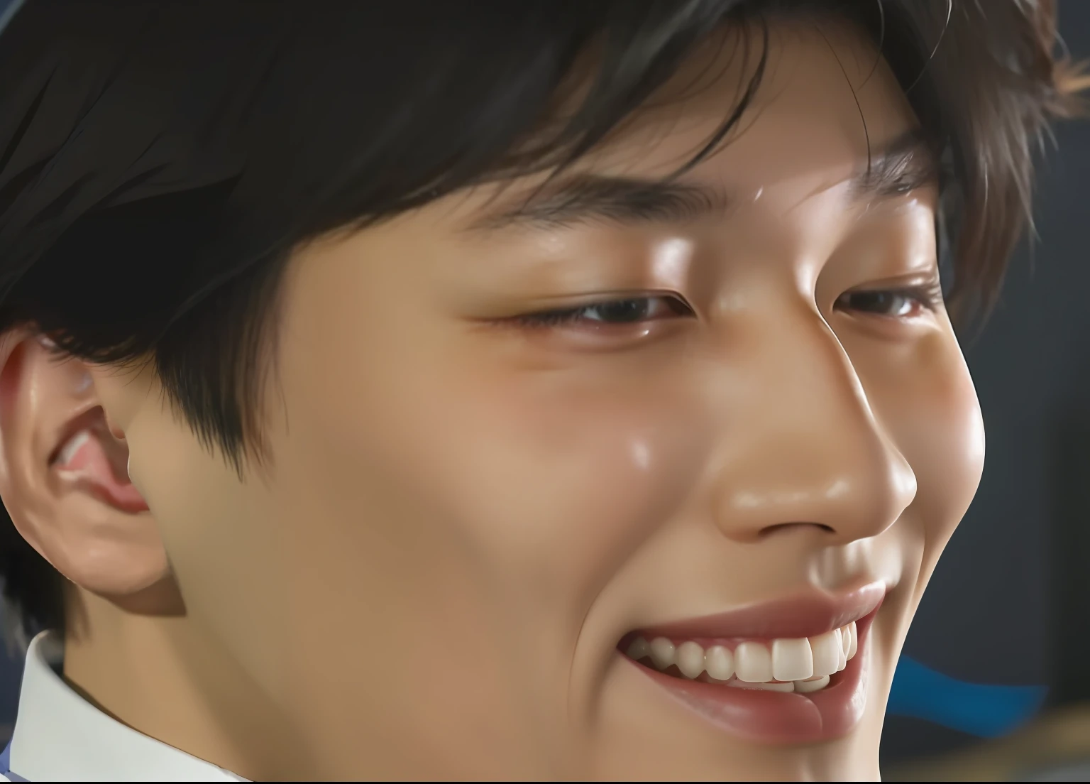 Smiling young man in suit,A tie with a blue tie, Zhongyuan Zheng Lei, Kim Tae-joon, headshot profile picture, yanjun cheng, taken in the early 2020s, jesper esjing, Very lewd laugh, jeongseok lee, Shin Jung-ho, he is smiling, The theme is in the obscene Jaeyeon nam --auto